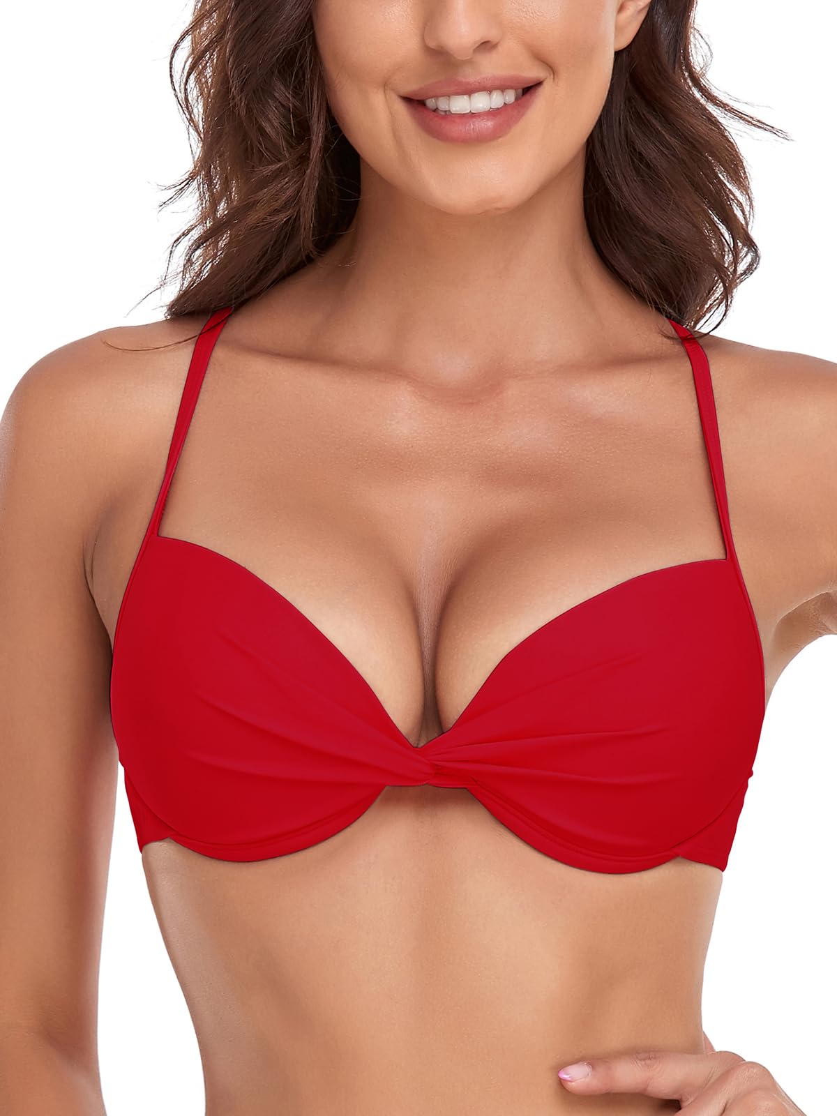 Ocean Blues Bikini da donna con ferretto, push-up, design a torsione frontale, spalline regolabili, costume da bagno retrò per spiaggia e piscina