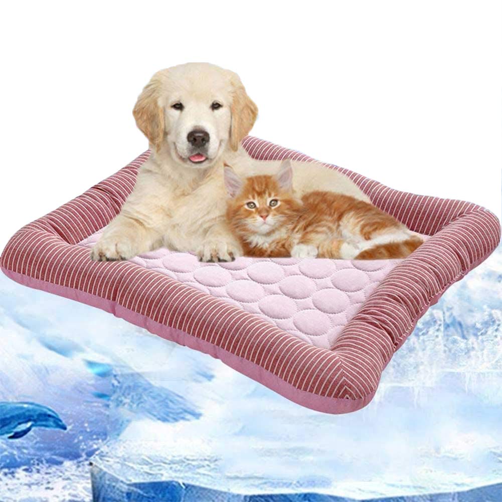 CCJJ-YJ Comfortable Pet Cooling Bed, Soft Cool Ice Silk Durable Heat Dissipation Pet Nest Breathable Portable Self-Cooling Indoor Outdoor Travel Car Pet Cool Bed,Pink,M