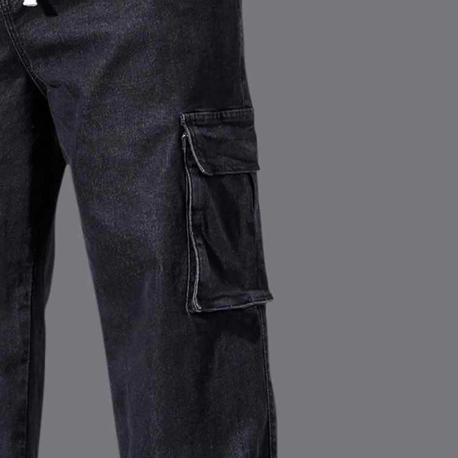 Generisch Cargo Jeans Herren Baggy Outdoor Cargo Hose Mit Taschen Sommer Stretch Jeans Übergrößen Jogginghose Jeanshose mit elastischem Bund und Kordelzug Modische Jeans zum Ausgehen