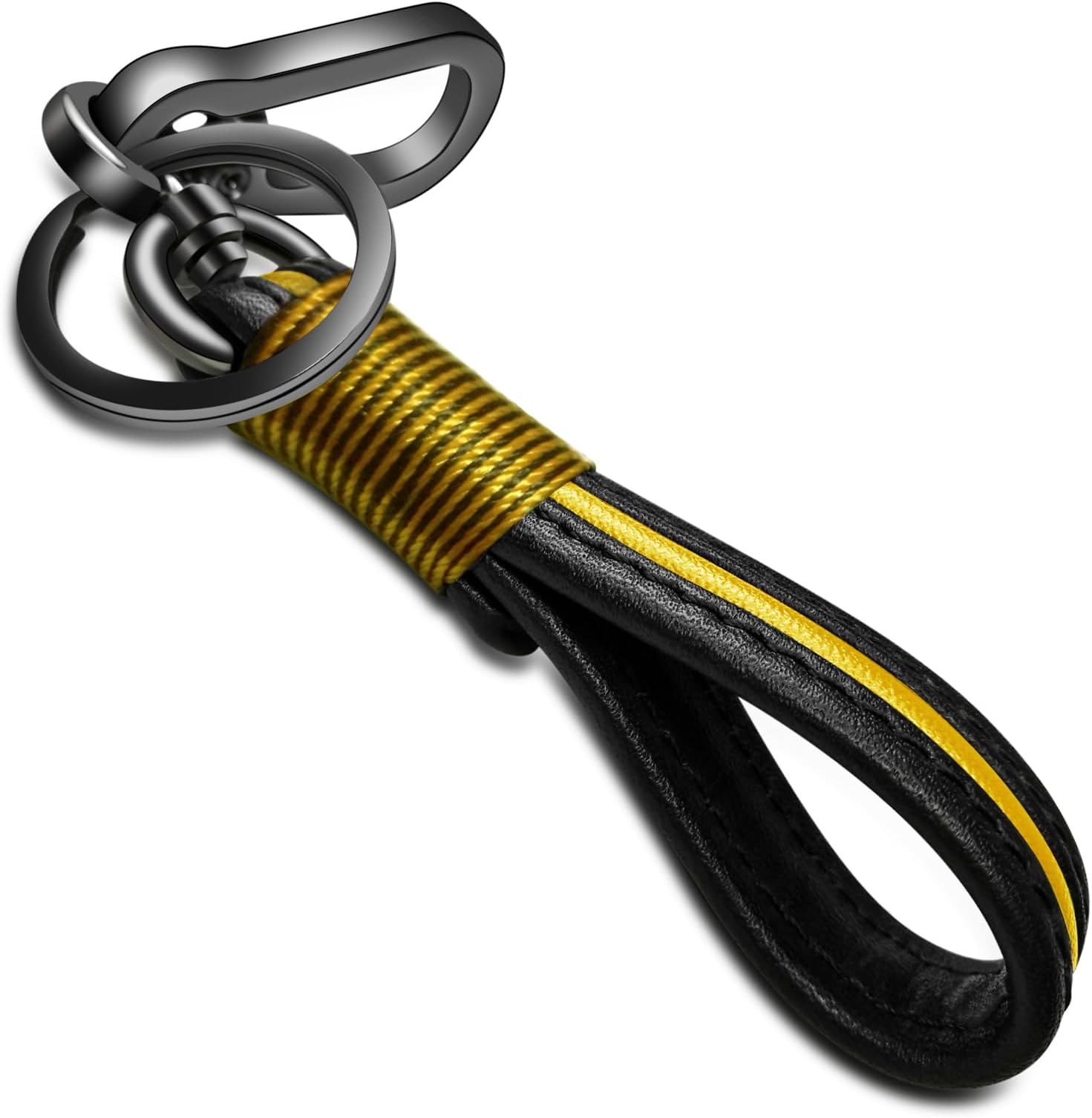 Car Keychain Microfiber Leather with 4 Key Rings 360 Degree Rotatable Universal Key Fob Chain Holder Organizer