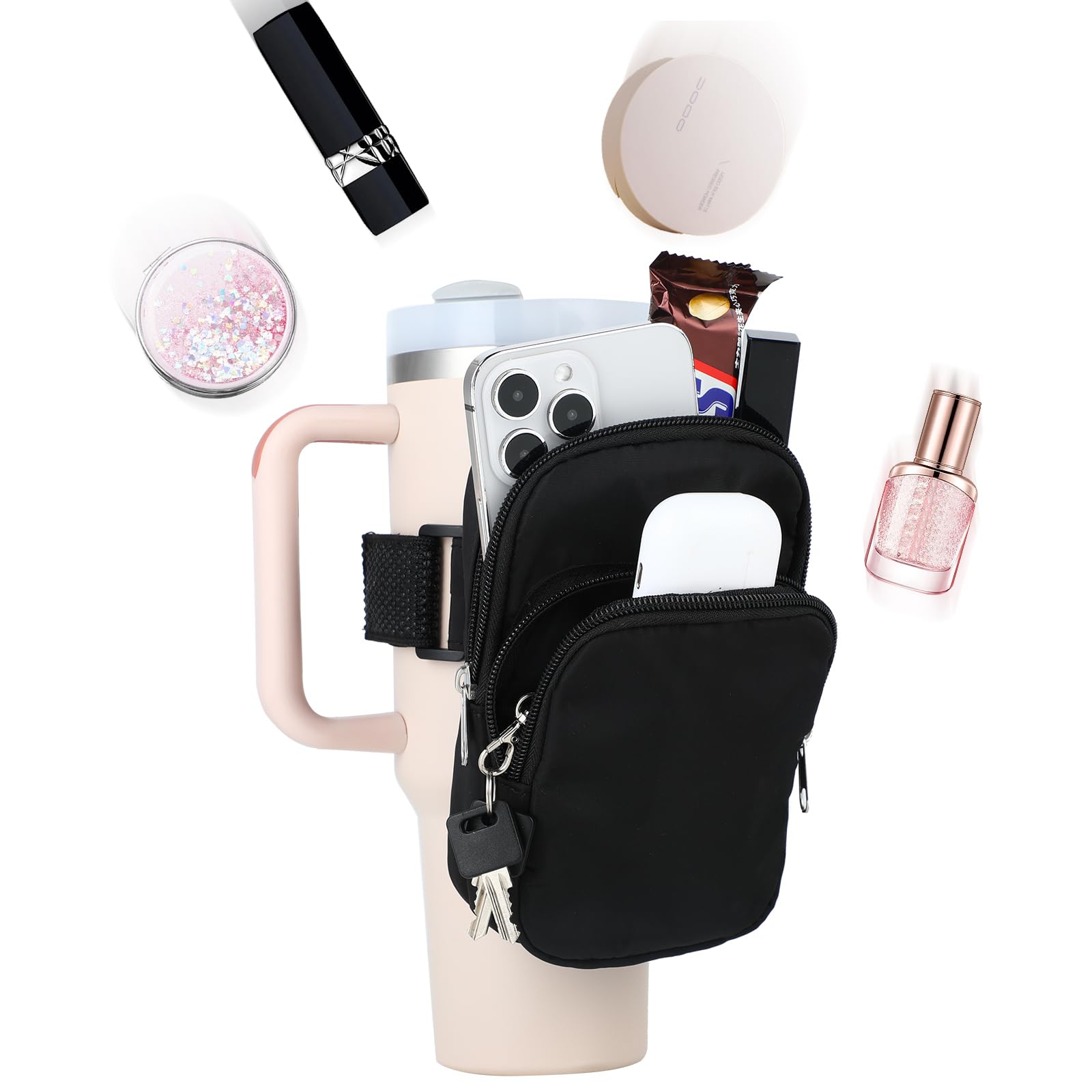 Water Bottle Pouch Compatible with Stanley Cup Quencher Adventure IceFlow Simple Modern with Handle 20oz 30oz 40oz, Gym Tumbler Cup Accessories Bag for Sports