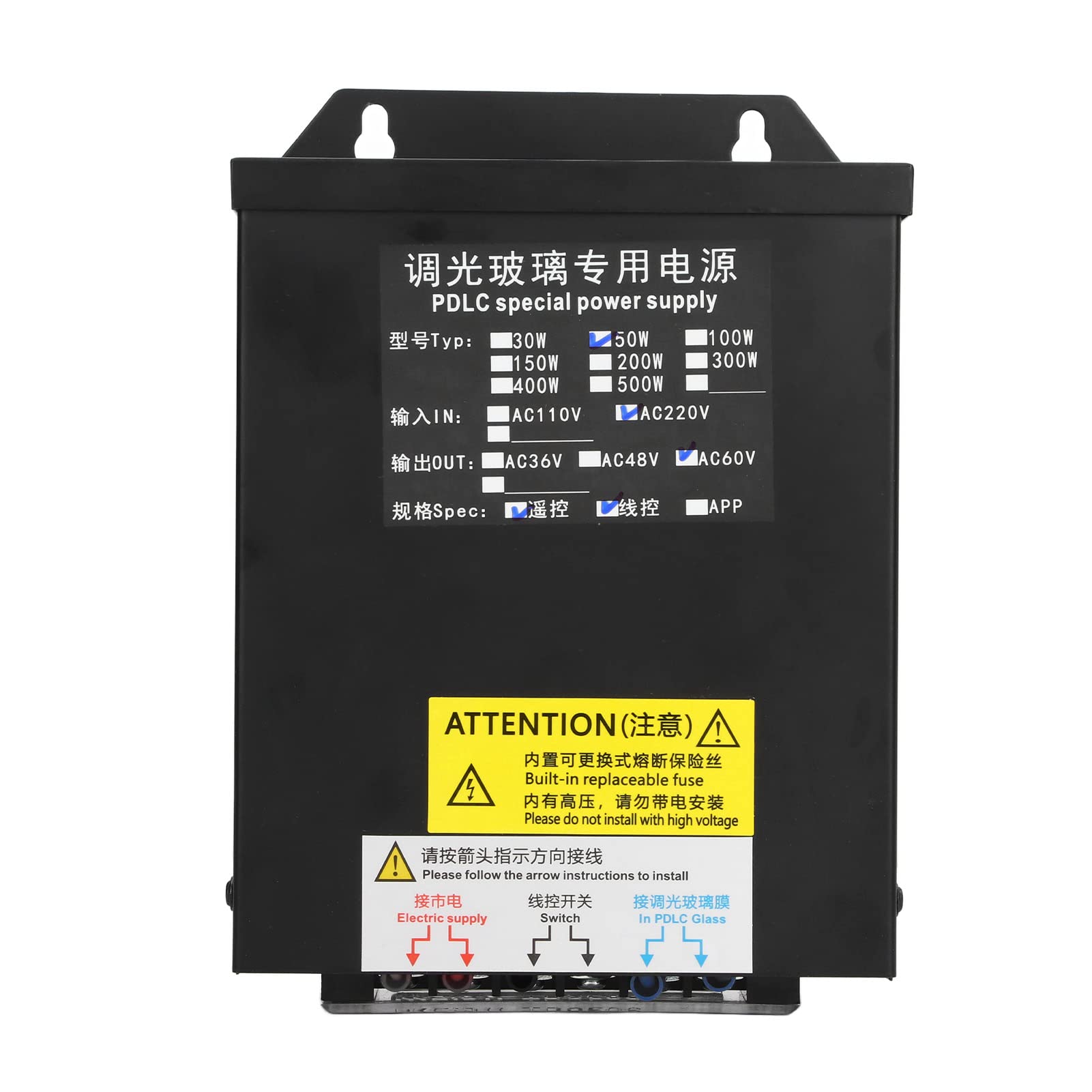 Fuente de Alimentación Inteligente, Fuente de Alimentación de Vidrio PDLC Inteligente de 50 W con Receptor de Control Remoto, para Equipos de Proyección, Puertas, Ventanas y (CA 220 V.)