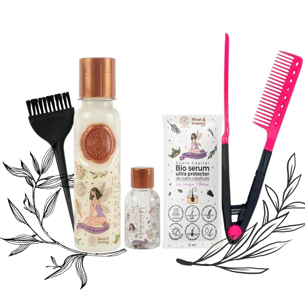 Keratin Hair Mask, Straightener, and Brush Set (3 Pack, 120g) with Organic Botanico Shampoo