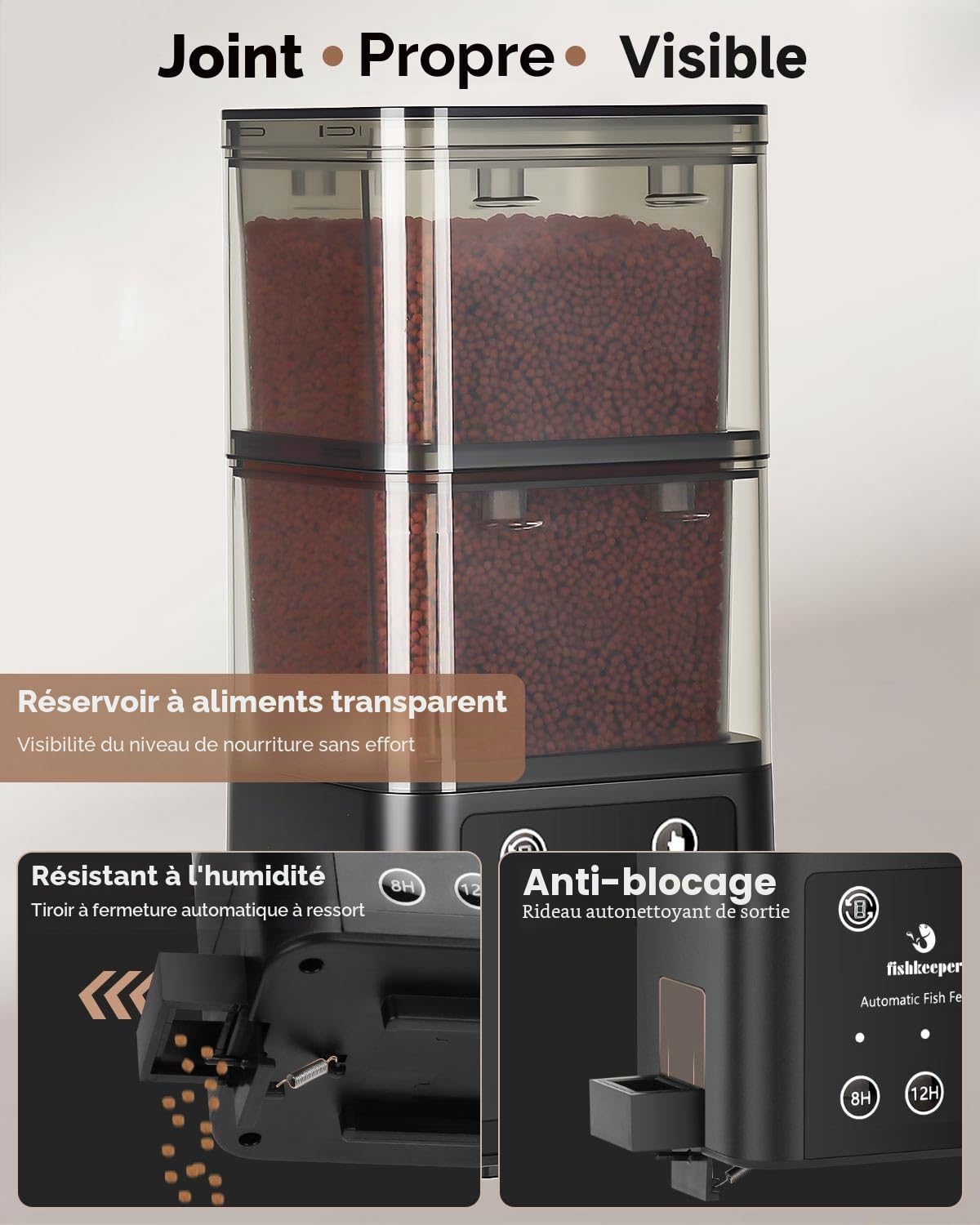 fishkeeper Distributeur automatique de nourriture pour poissons avec trois modes d'alimentation programmés, 520 ml, convient pour l'alimentation des aquariums en vacances, distributeur automatique de
