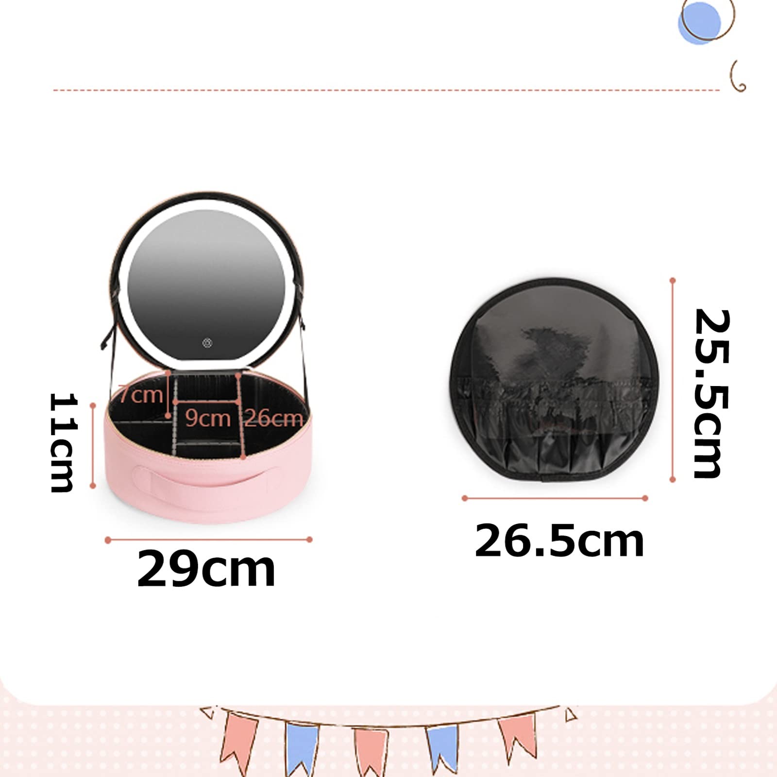 HJXGQJM Valigia Trucchi Cofanetto Makeup Beauty Case da Viaggio Organizzatore per Cosmetici con Specchio, con Luce LED Rotondo Nero Valigia da Trucco Professionale(Pink)