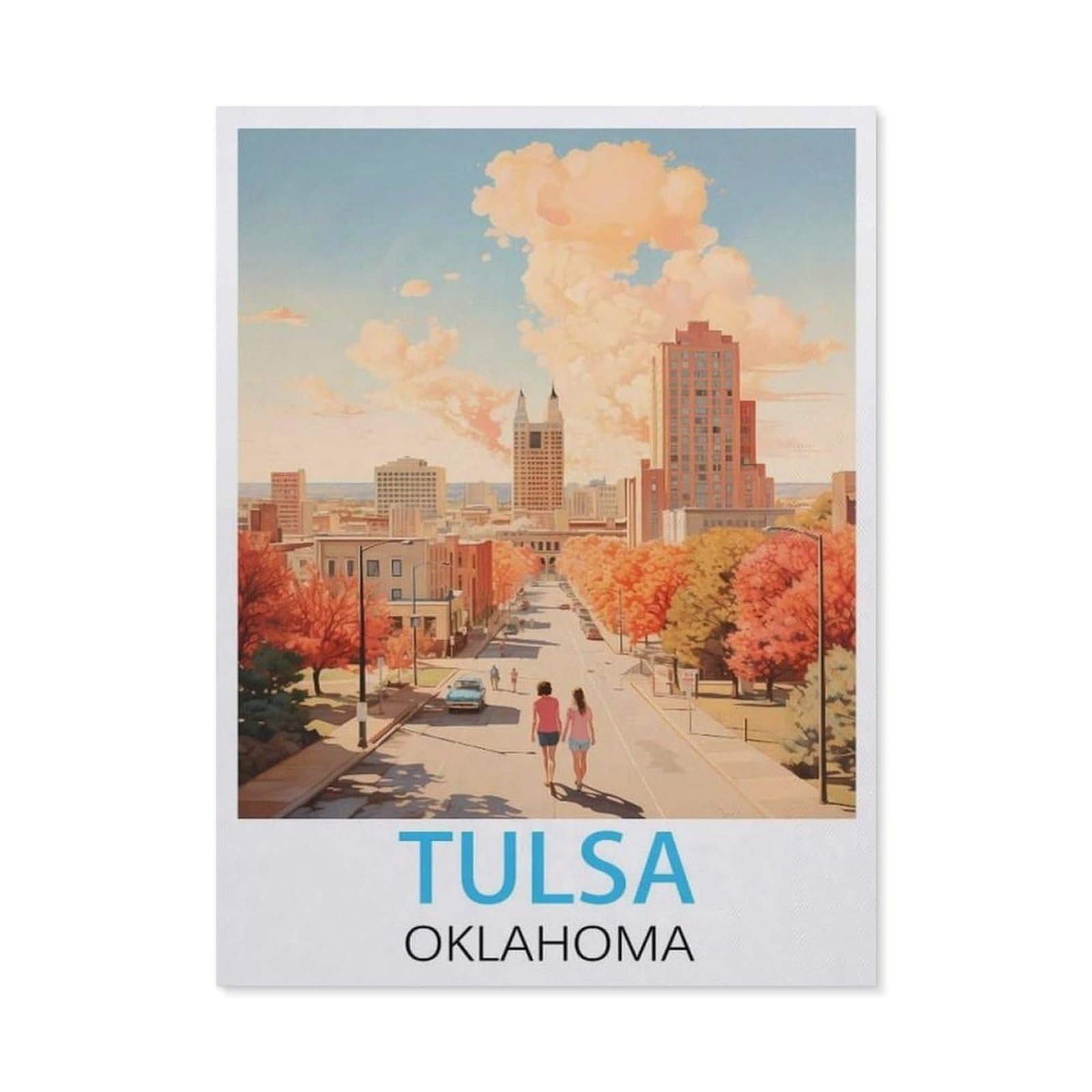 BEAYODKP DIY 5D Diamond Painting，Tulsa Oklahoma Vintage Travel Poster，Round Diamond, Used for Room Decoration（40 x 50 cm/15.74 x 19.68 inches）-BY39