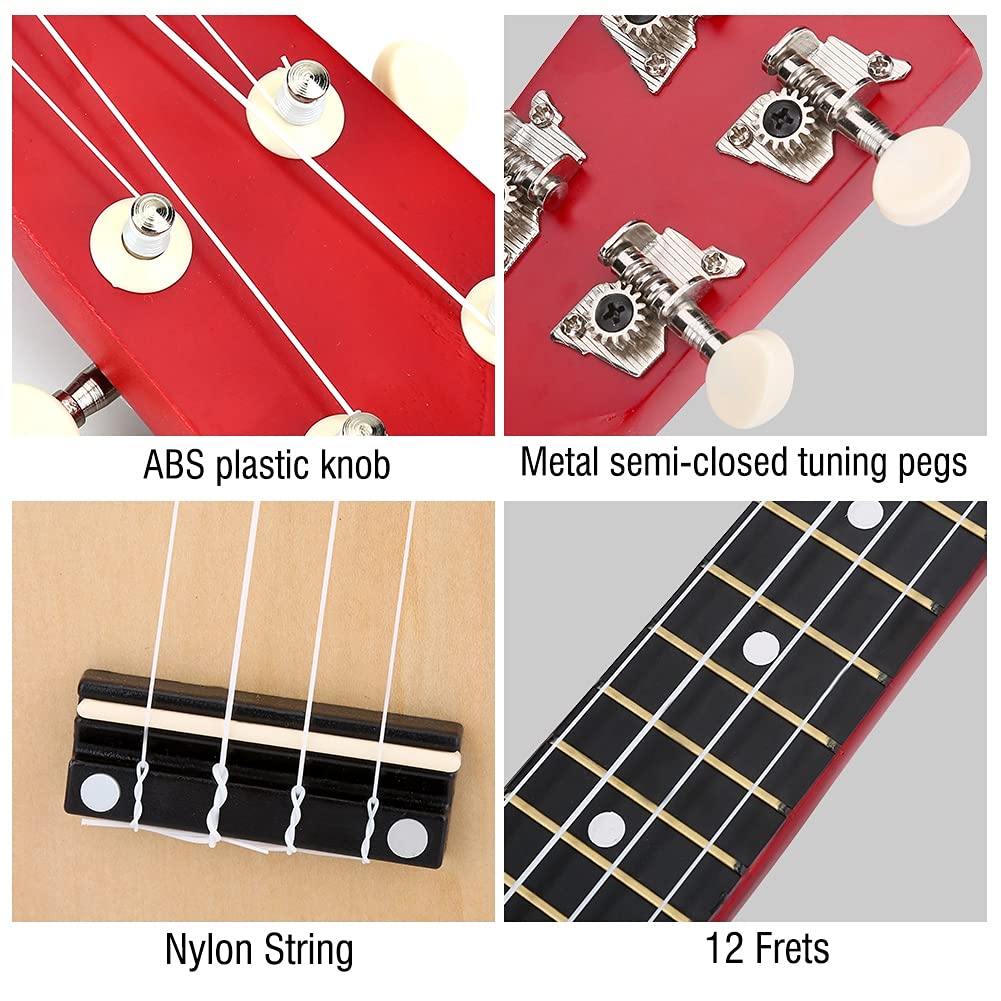 POENVFPO Ukulele da 21 Pollici, Tiglio, Corda in Nylon (Legno naturale) | Design a 12 tasti, per bambini principianti, scelta casuale inclusa, ispira talenti musicali
