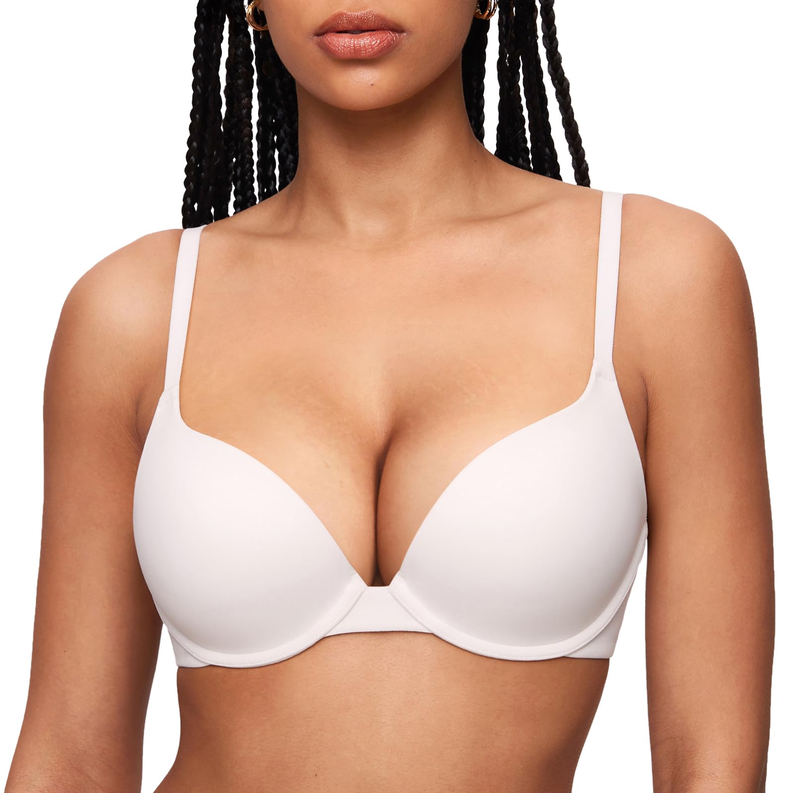 INLYRIC Women's Push Up Bra Tshirt Demi Supportive Bras Underwire Plunge Padded