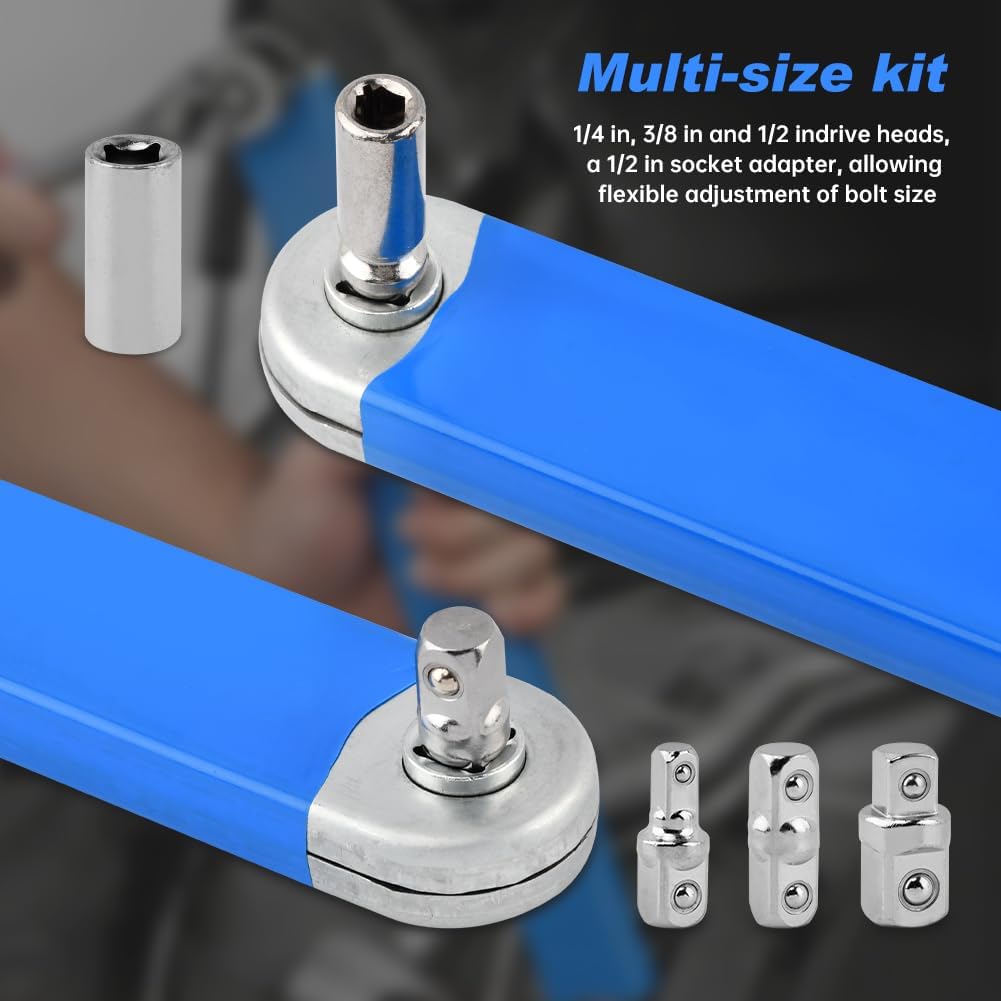 Offset Extension Wrench, Impact Ready Socket Wrench Extender Tool with Versatile 1/4", 3/8", and 1/2" Square Drive Adapters, Ideal Universal Ratchet Extensions for Tight Spaces(Blue)
