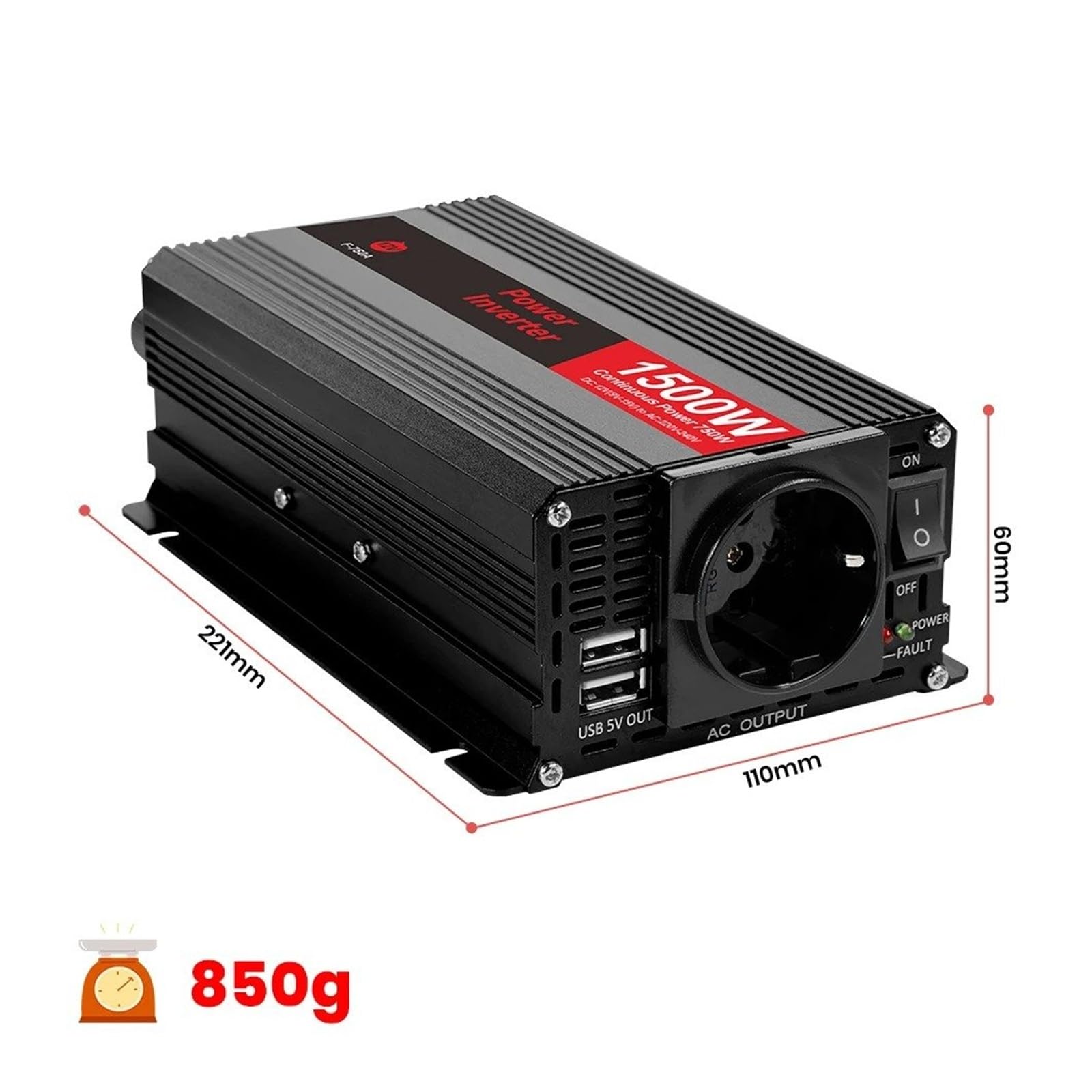 Inversor Potencia Convertidor Inversor Coche 12V 220V Potencia 500W/1500W/2000W/2600W/3000W Enchufe Europeo Automático Voltios Transformador Solar Convertidor(12V 220V 2000W)