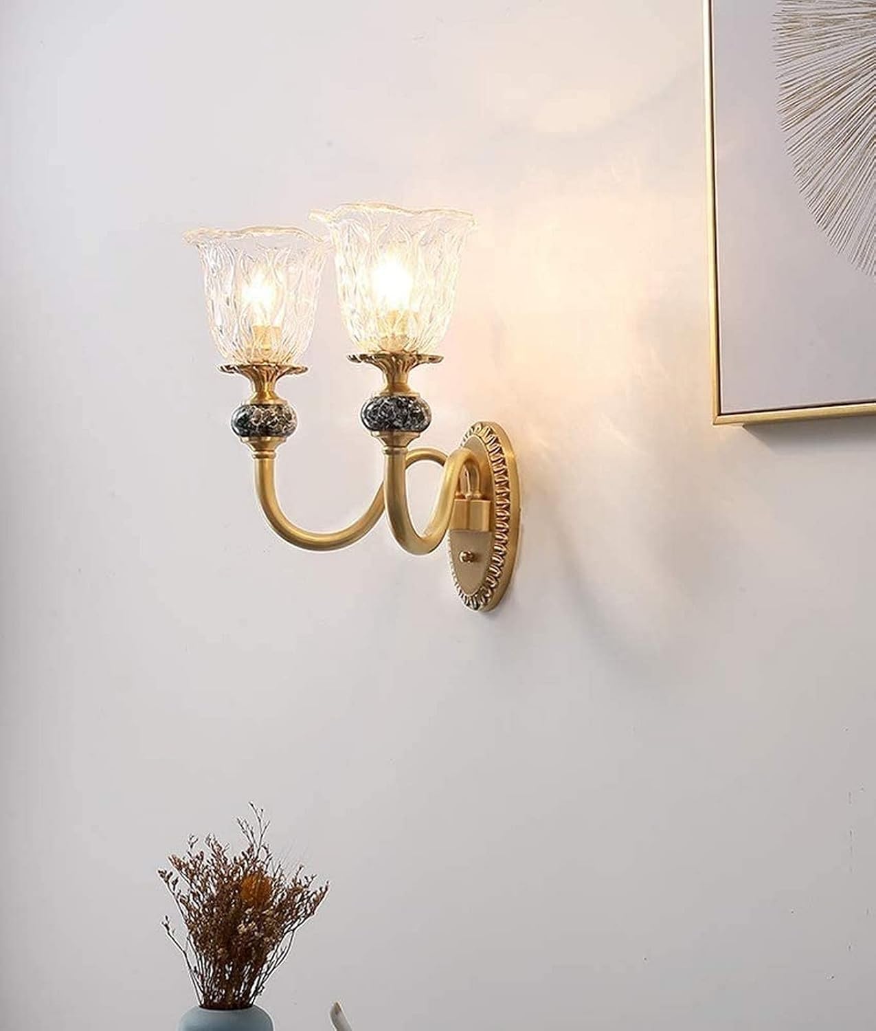 HXYSXHJUO Wall Light Modern Simple Lamp E14 Brass lamp Glass lampshade Bedside lamp, Pendant
