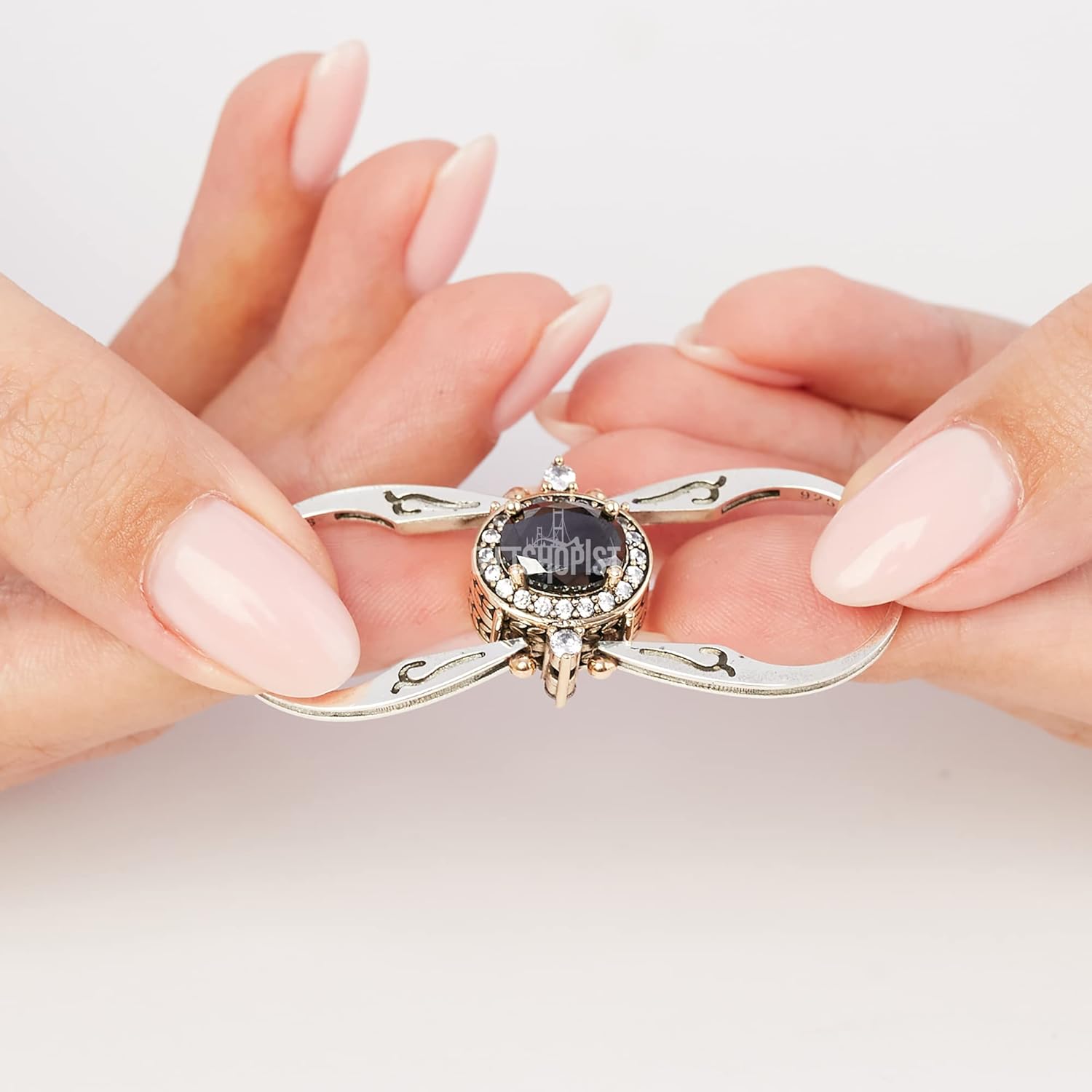 Elegant Reversible 925 Sterling Silver Ring for Women Jewelry - Handcrafted in Turkey, Featuring Oval Cut London Blue Topaz and Black Onyx 925 Sterling Silver Ladie's Ring All Size