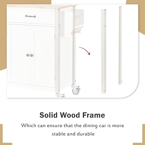 Miniatura 8 de P PURLOVE Carrito de isla de cocina con parte superior de madera y ruedas de bloqueo, carrito móvil de isla de cocina con armario de 4 puertas,