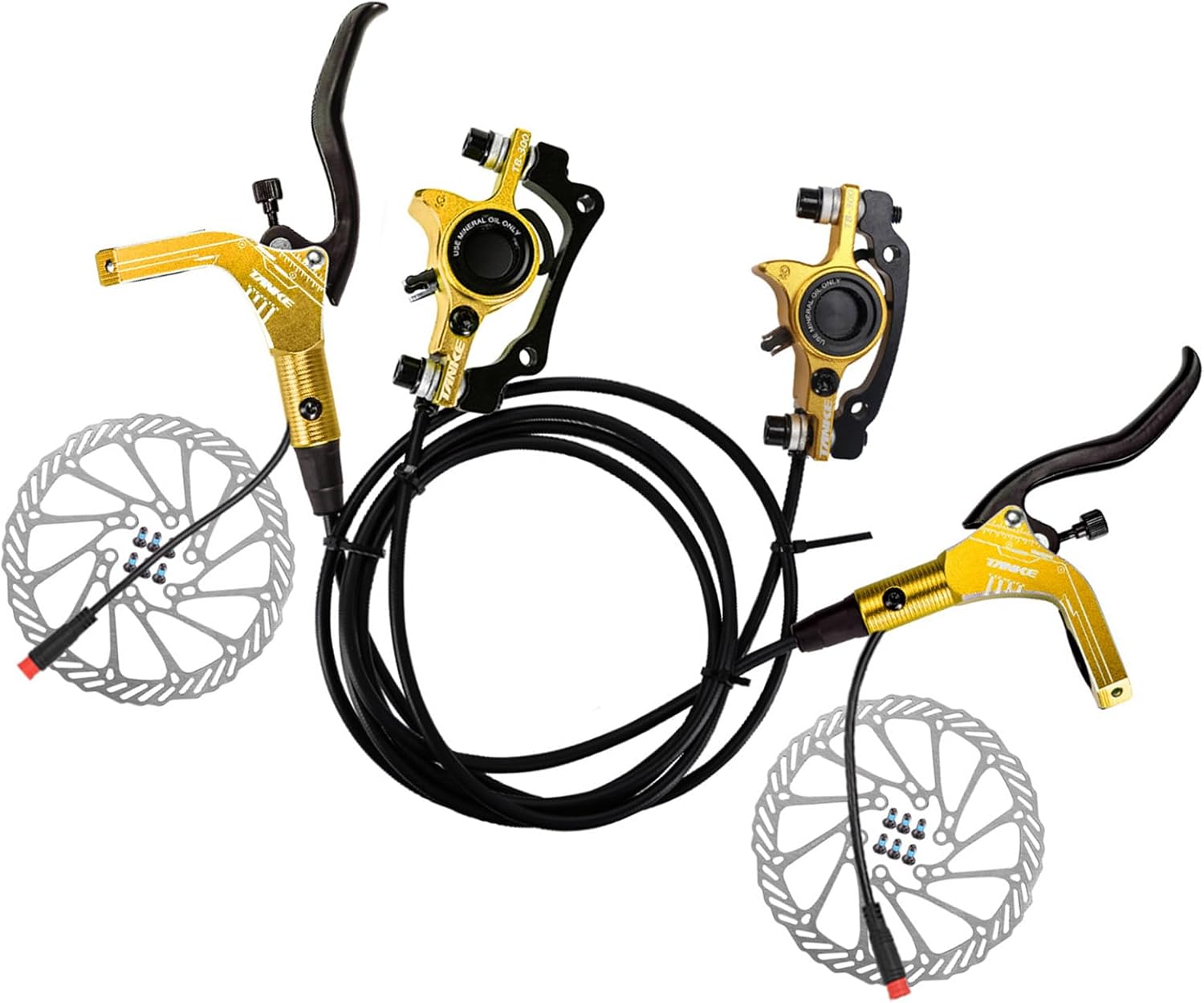 Buachois Bike Disc Brake Sets, E Bike Hydraulic Brake Kit with 160mm Rotors, Left Front 89cm & Right Rear 147cm Oil Pressure Calipers Levers for Electric Bike Scooter