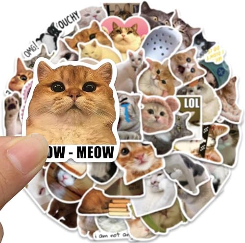 Miniatura 9 de Calcomanías divertidas de meme de gato, lindas calcomanías de gato, 50 calcomanías Kawaii para mascotas, paquete de calcomanías para adultos,