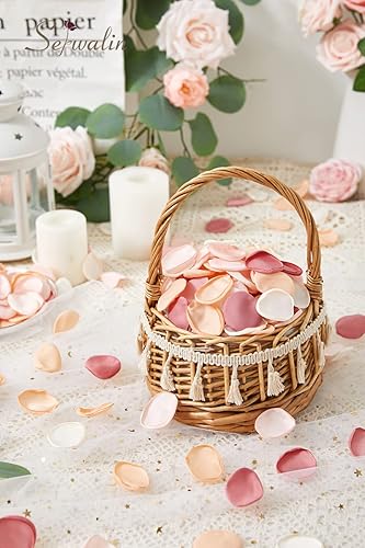 Miniatura 3 de Serwalin Flores artificiales, ramos de novia de boda y 300 pétalos de rosa de seda, pétalos de flores para bodas, pétalos de oro rosa