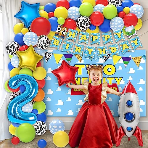 Miucat WJ-002 Two Infinity And Beyond Birthday Decorations Include Happy Birthday Banner Balloons Backdrop Film Balloon Cake Topper Tablecloth, 105 Pcs Toy Inspired Story 2Nd Birthday Party Supplies thumb #6