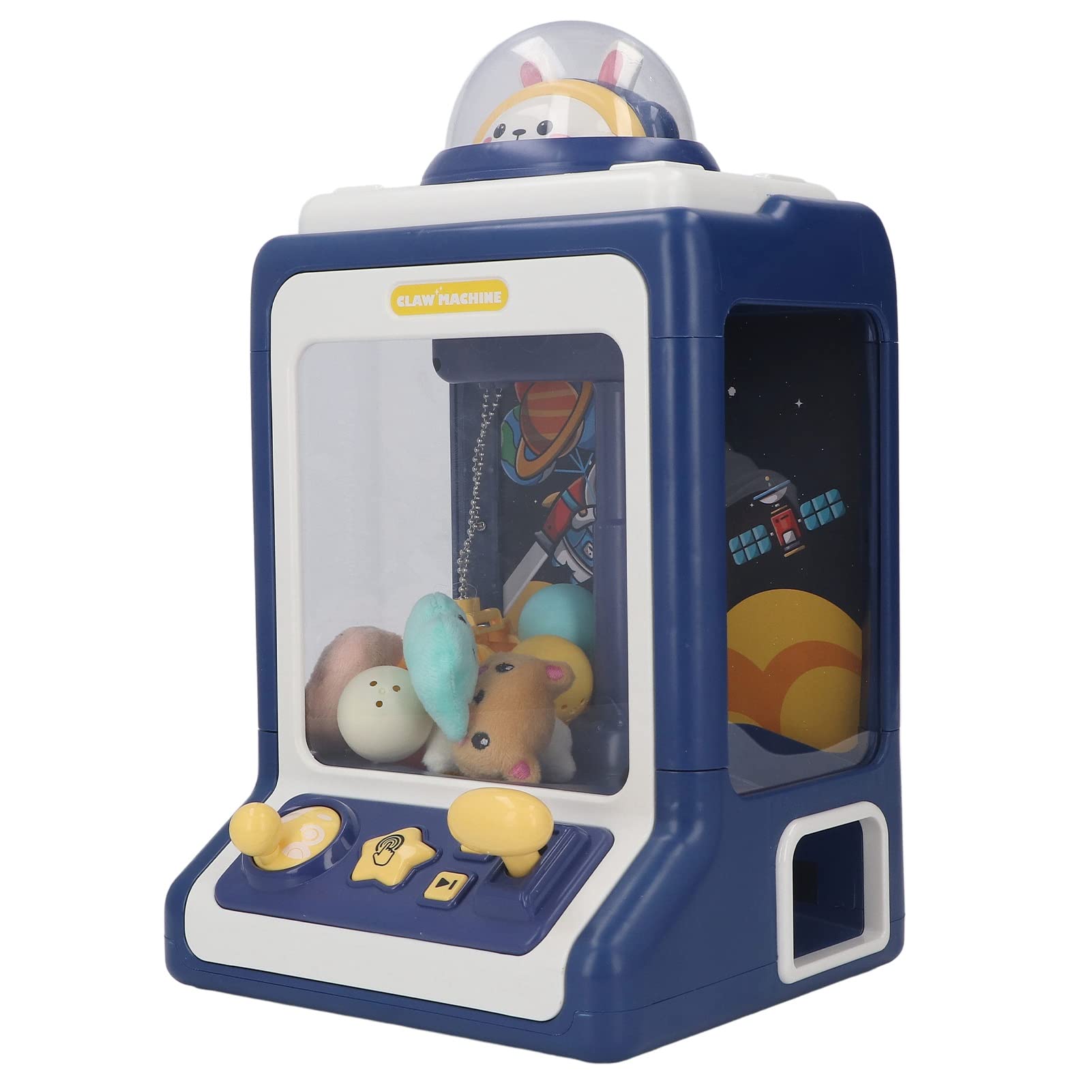 Kleines Krallenpuppen-Automat mit Hasen- und Weltraummotiv, elektronisches Licht- und Musikspielzeug für Kinder, interaktives -Spiel mit 2 Hebelsteuerungen für zu Hause, (Blau)