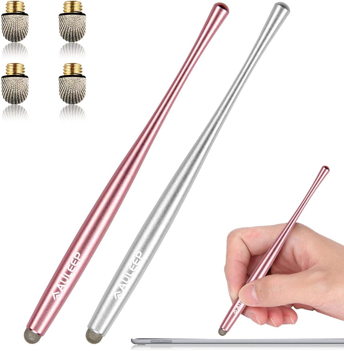 Stylus Pen, AULEEP Tablet Touch Screen Styluses Pens, 2 Pack with 4 Nanofiber tips Stylus Pen for Mobile Phones, iPads, Kindles, Microsoft Surface (silver and rose gold)