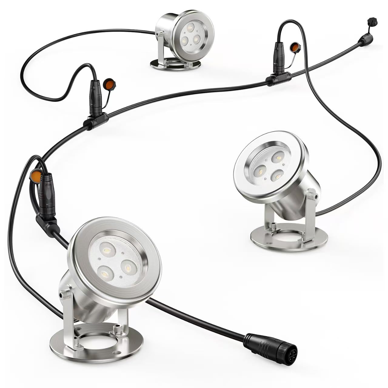 3-in-1 Teichbeleuchtung Kit, 6W RGB Teichlampen Unterwasser mit 6M Kabel (4-adrig), Edelstahl SS316 für Gartenteich Wasserfall Brunnen, 3er-Pack (ohne Stecker und Transformator)