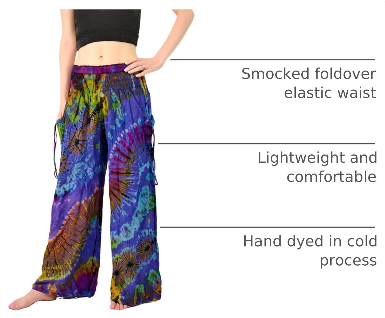 Orient Trail Women's Cold Dyed Wide Leg Palazzo Yoga Tie Dye Pants