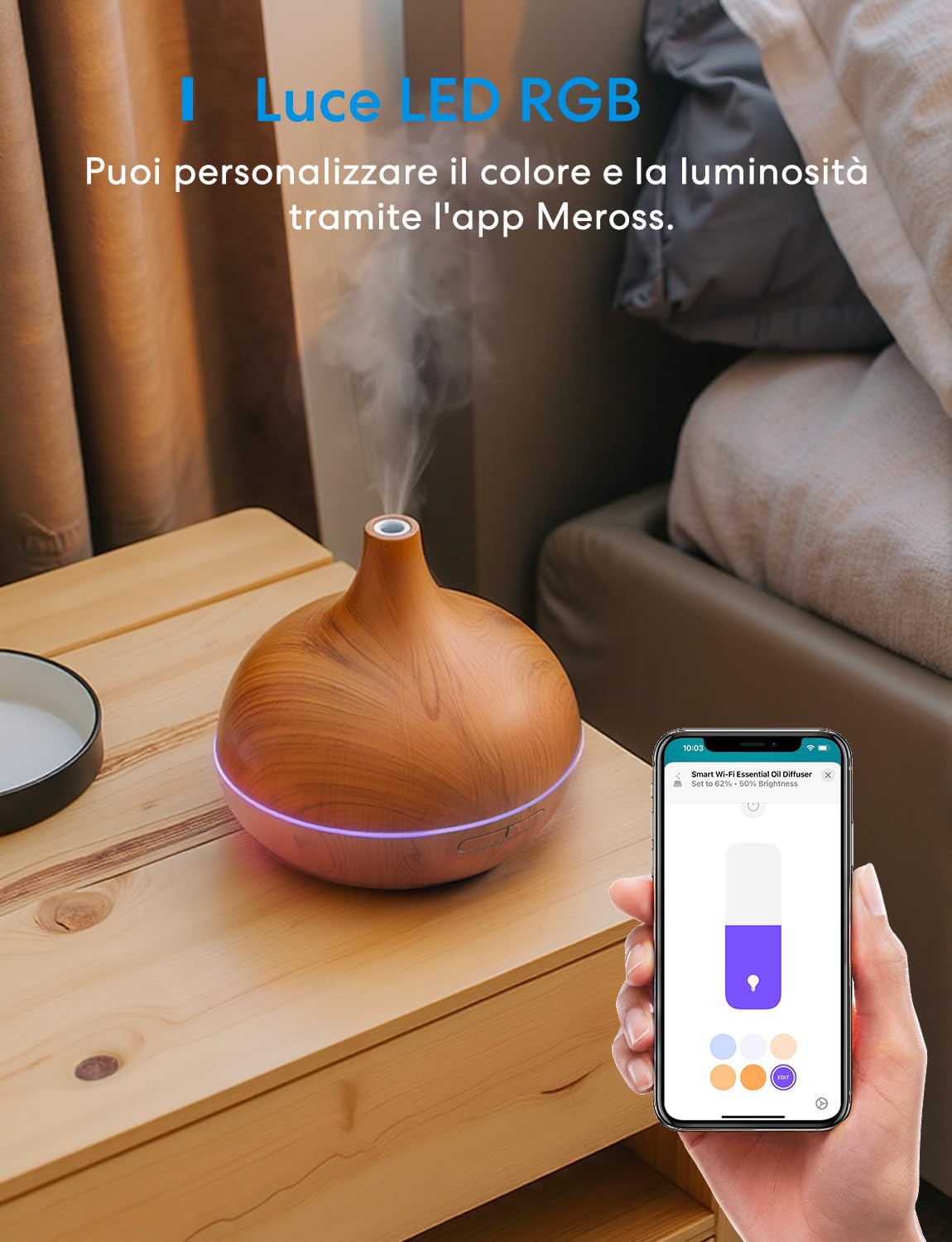 Meross Smart Diffusore di Oli Essenziali Mini | 400ML | Funzione di Temporizzazione | Controllo Remoto & Controllo Vocale | Intelligente Umidificatore | Compatibile con Apple Home, Alexa y Google Home