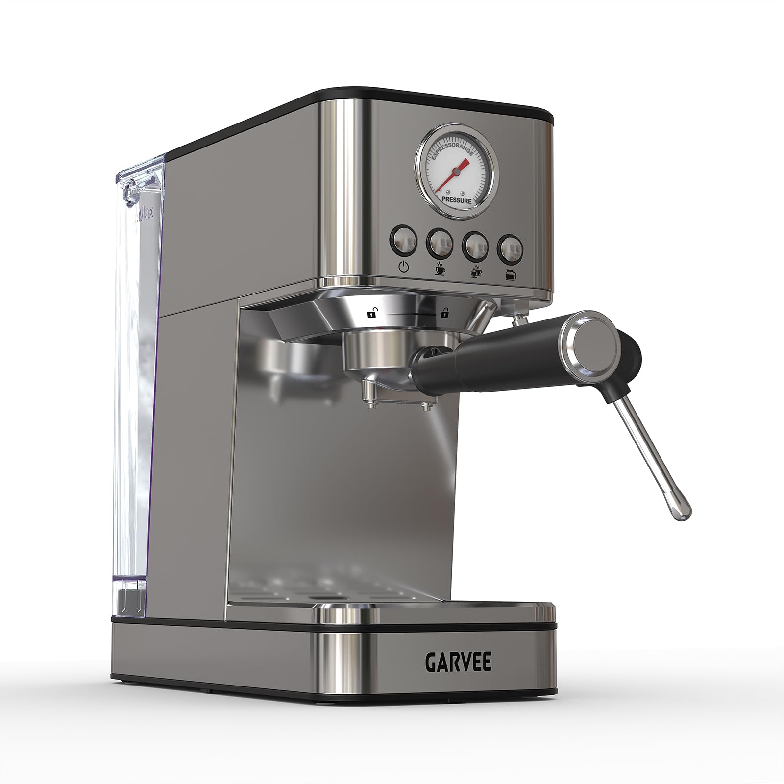 GarveeTech Machine à expresso 20 bar, 1200 W, avec système de chauffage rapide Thermoblock et mousseur à lait, en acier inoxydable, avec réservoir d'eau de 1,7 l, pour petite cuisine, cadeau de Noël