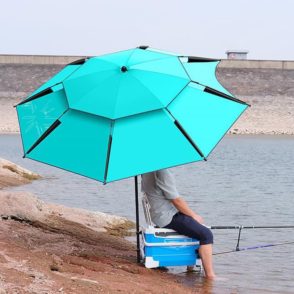 Parapluie de pêche d'extérieur avec protection UV, coupe-vent, portable, 2,6 m, inclinable, inclinable et réglable