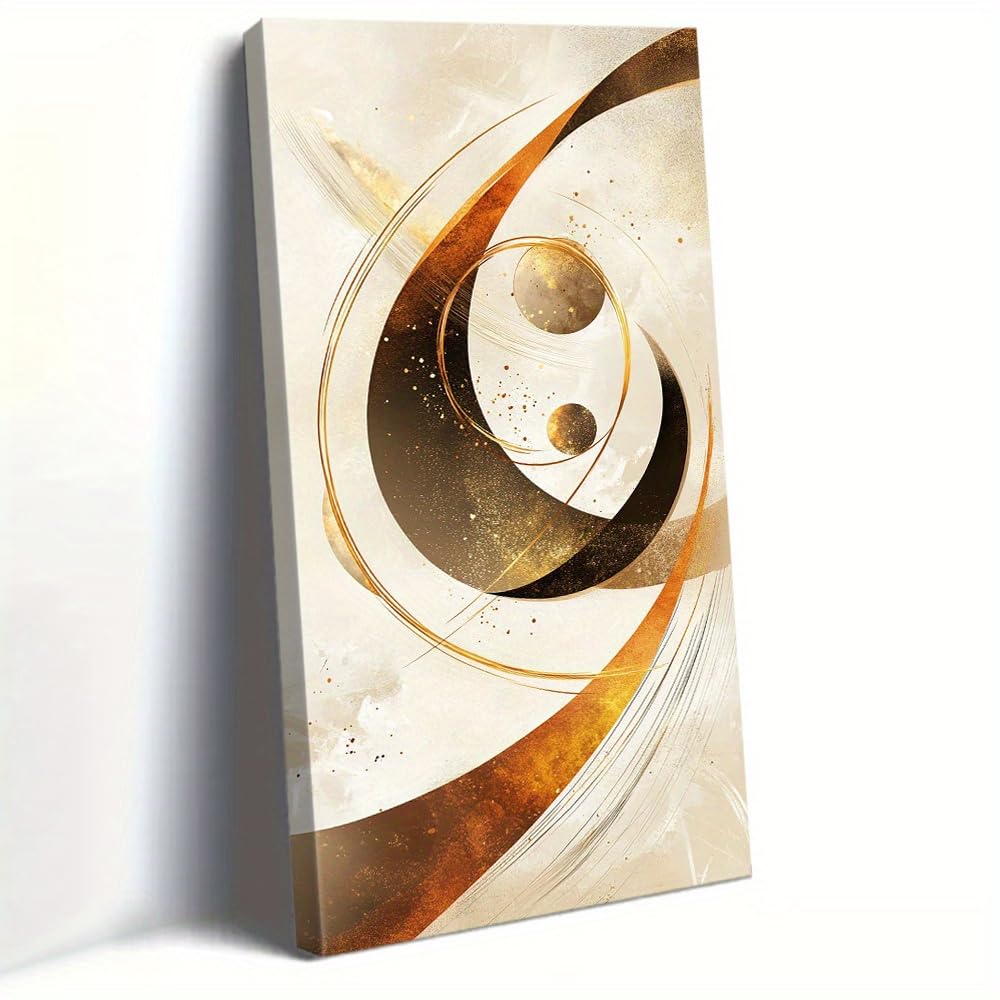 UUDEZO Golden Swirls Large Wall Art Framed Abstract Poster Artwork for Textured Home Decor(20x40cm(8x16in)