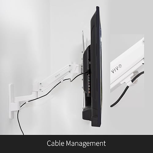 Miniatura 8 de VIVO Soporte de pared individual de aluminio premium para pantallas de 23 a 55 pulgadas, brazo ajustable, se adapta hasta VESA 400 x 400, blanco,