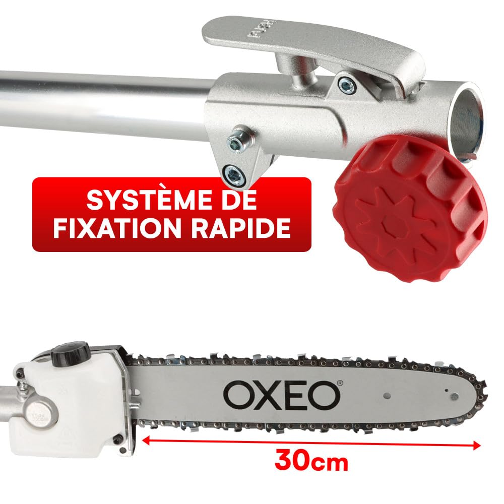 Elagueuse thermique sur perche - Moteur 2 temps 52 cm3-2 rallonges extensions - Longueur totale 4.06m - Guide chaîne 30cm