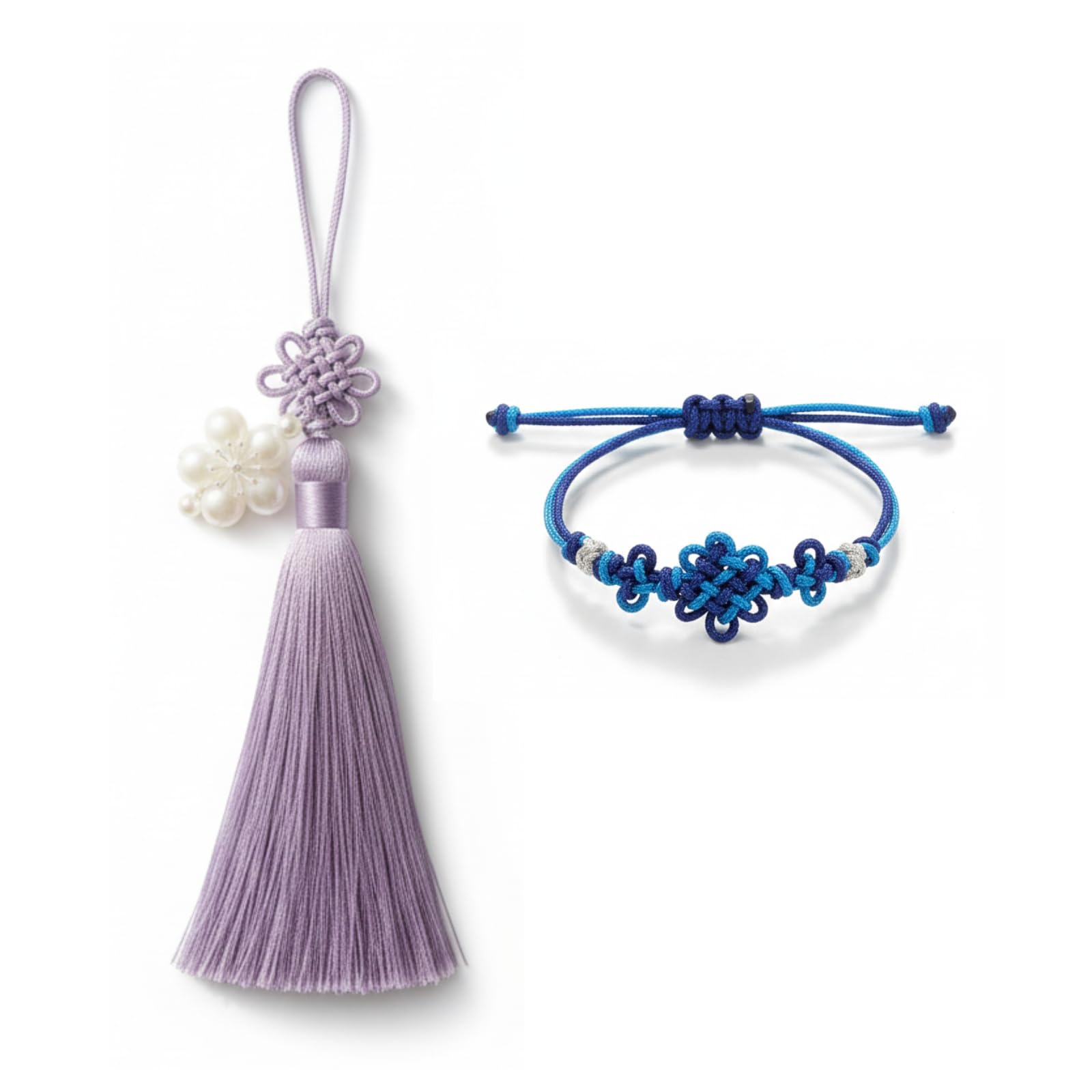 JOYHAN Korean Lucky Charm Bracelet & Norigae Set, Traditional Korean Knot Maedeup Bracelet, Handmade Korean Cultural Gift from Korea, Adjustable