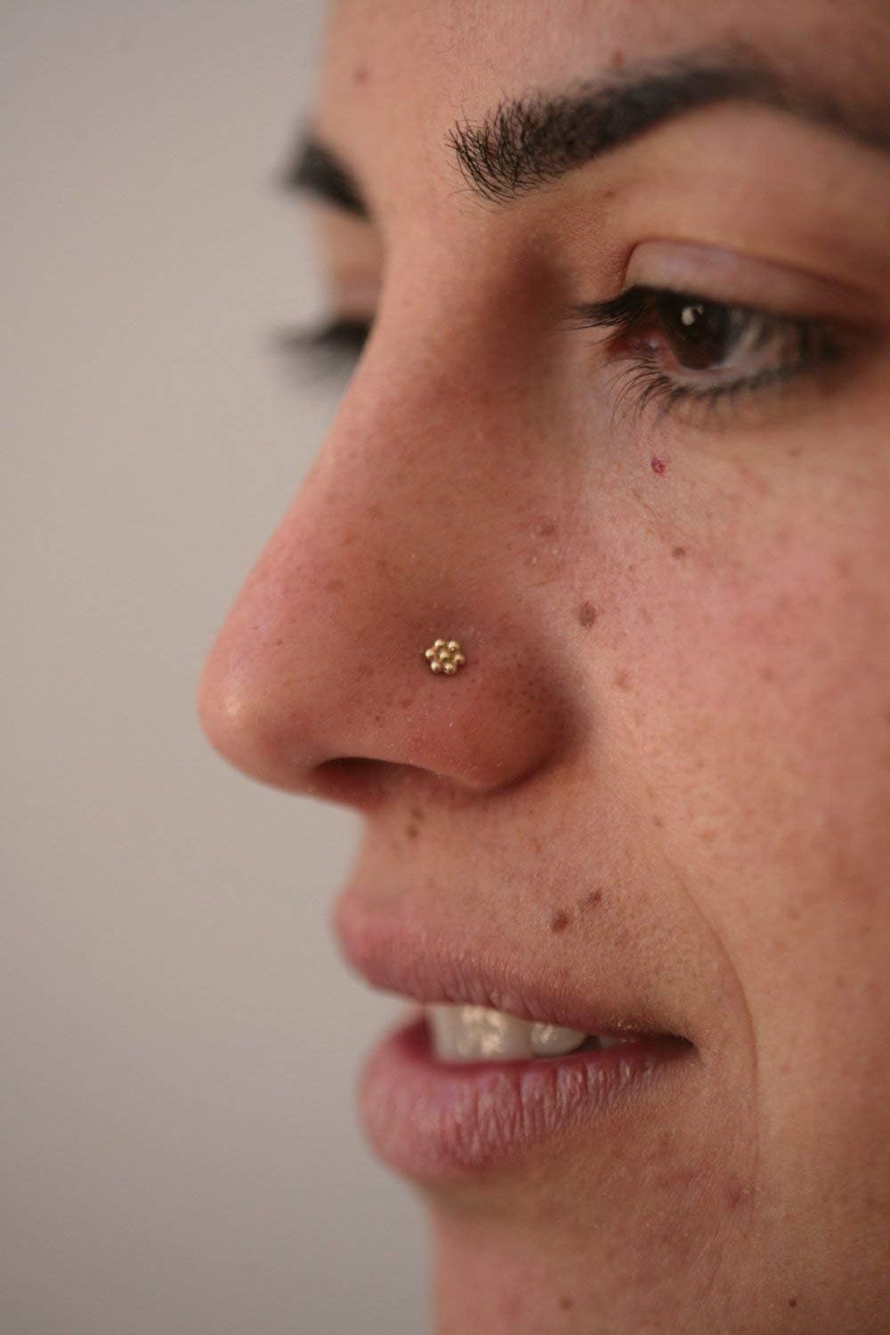 Studio Unkiya Tiny Gold Nose Stud, 14k Yellow Solid Gold Dainty Flower Piercing, Tribal Boho Cute Jewelry, Minimalist Delicate Artisan Handmade Boho Screw/L Shaped Bend, 20g/22g - Image 2