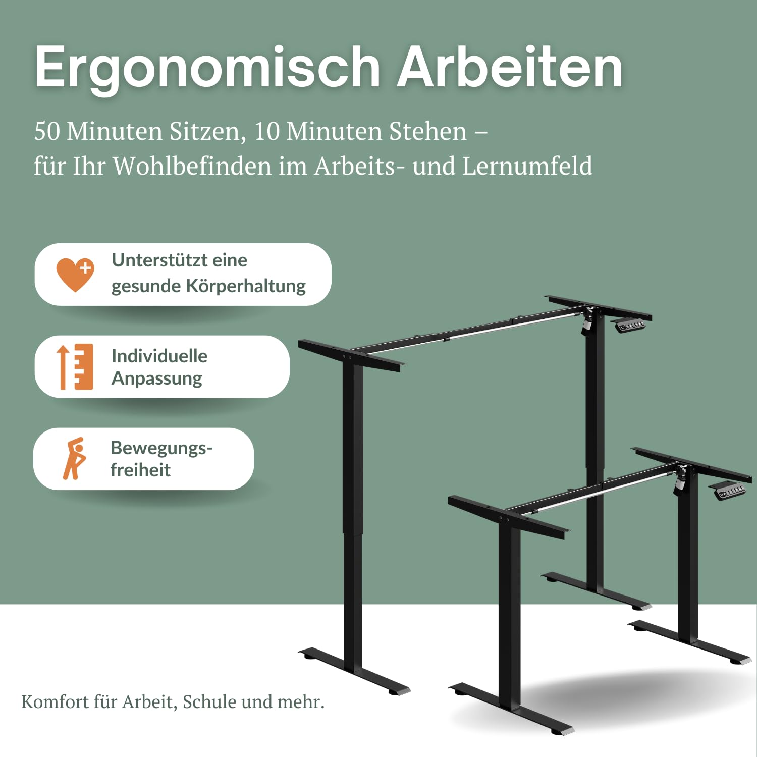 Planetmöbel höhenverstellbarer Schreibtisch elektrisch | Tischgestell, höhenverstellbar, mit Memory-Funktion, höhenverstellbarer Schreibtisch Gestell, belastbar bis 80 Kg, schwarz