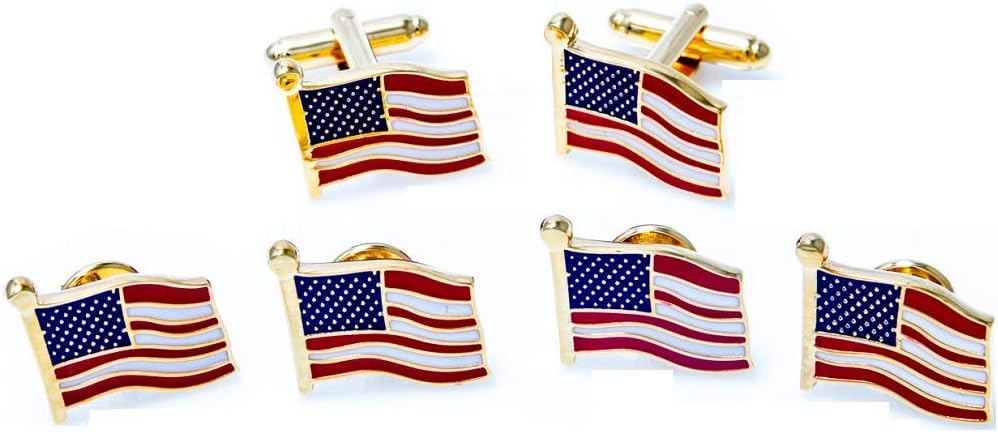 MRCUFF United States of America Flag USA US 250 Tuxedo Cufflinks and Studs Set in a Presentation Gift Box & Polishing Cloth