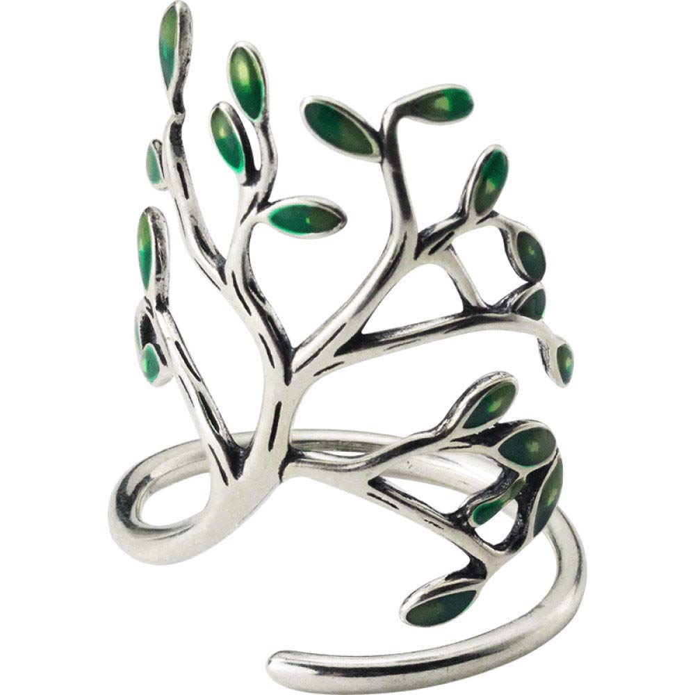 HGJH Verstellbarer Ring, S925 Sterling Silber Grüner Blattzweig Ring Verstellbare Ringe Kleiner Frischer Offener Ring Silber Daumenring Ewigkeitsring Hochzeitscharme Schmuck Geschenke Für Männer Mädc