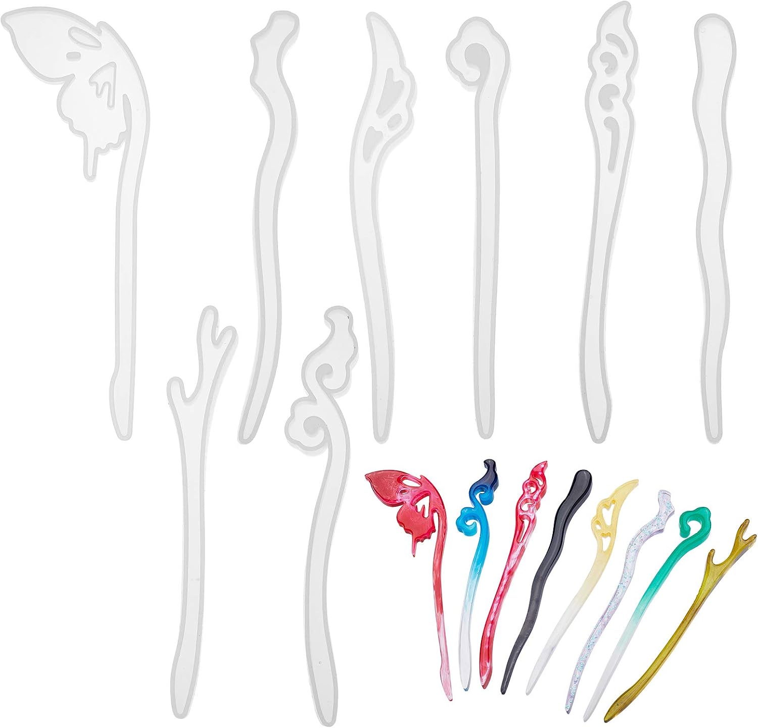 PH PandaHall 8pcs Hairpin Molds Hair Stick Silicone Molds Headdress Epoxy Resin Mold Hair Pin Casting Mold Jewelry Clip Epoxy Mold for Resin Jewelry Resin Hair Pin Making DIY Craft