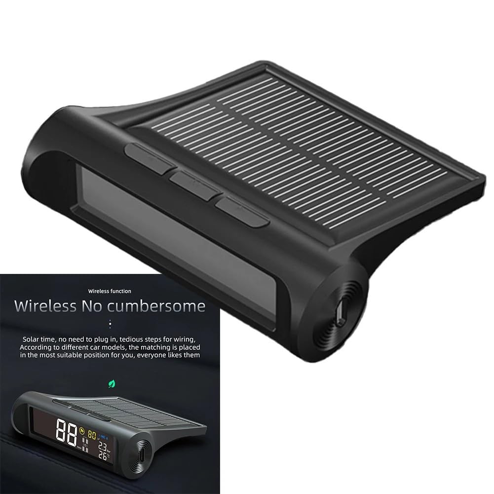 Tpms Pressione dei Pneumatici con Ricarica USB Solare for Auto Wireless Nera con 4 sensori Esterni Accessori for Veicoli Pressione Pneumatici