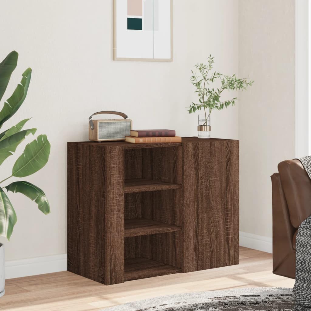 Wandregal Braun Eichen-Optik 75x35x60 cm Holzwerkstoff mit 6 Fächern für Bücher Deko und Aufbewahrung in Küche Bad und Wohnzimmer
