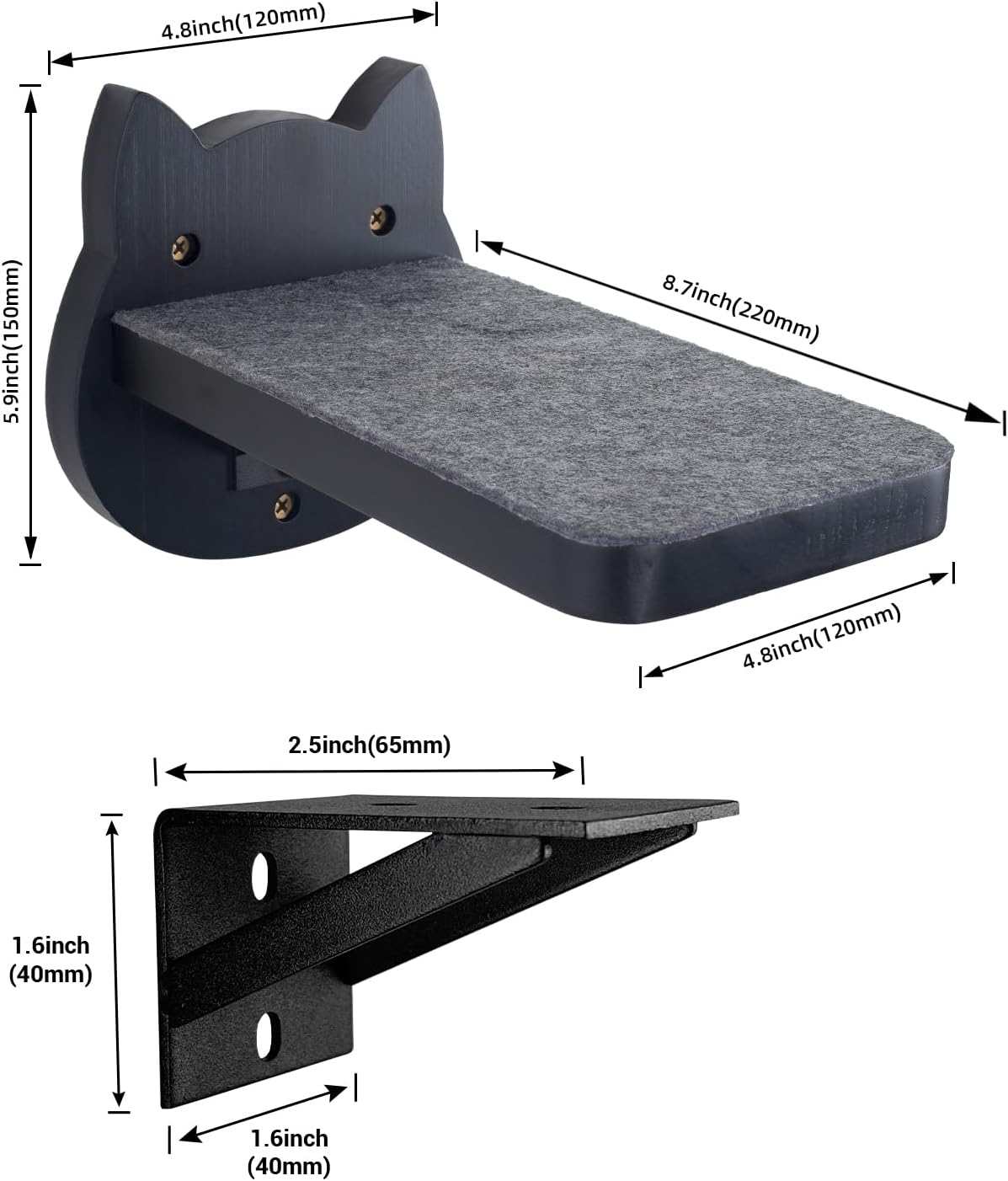 ESPETS Black Painted Solid Wood Cat Wall Climbing Steps, Set of 3 | Wall Mounted Cat Climbing Shelves, Cat Climbing Perches, Kitty Stairs Climber Ladder for Wall, Holds up 35lbs