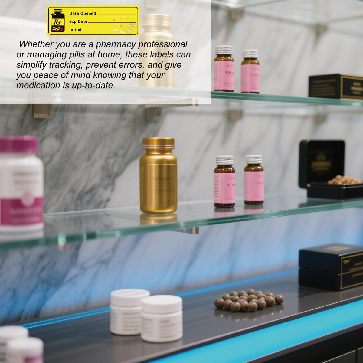 1000 adesivi con data di apertura/scadenza, 3,8 x 1,3 cm, istruzioni per farmaci, scadenza farmacia, etichetta per l'organizzazione dell'inventario delle pillole di droga