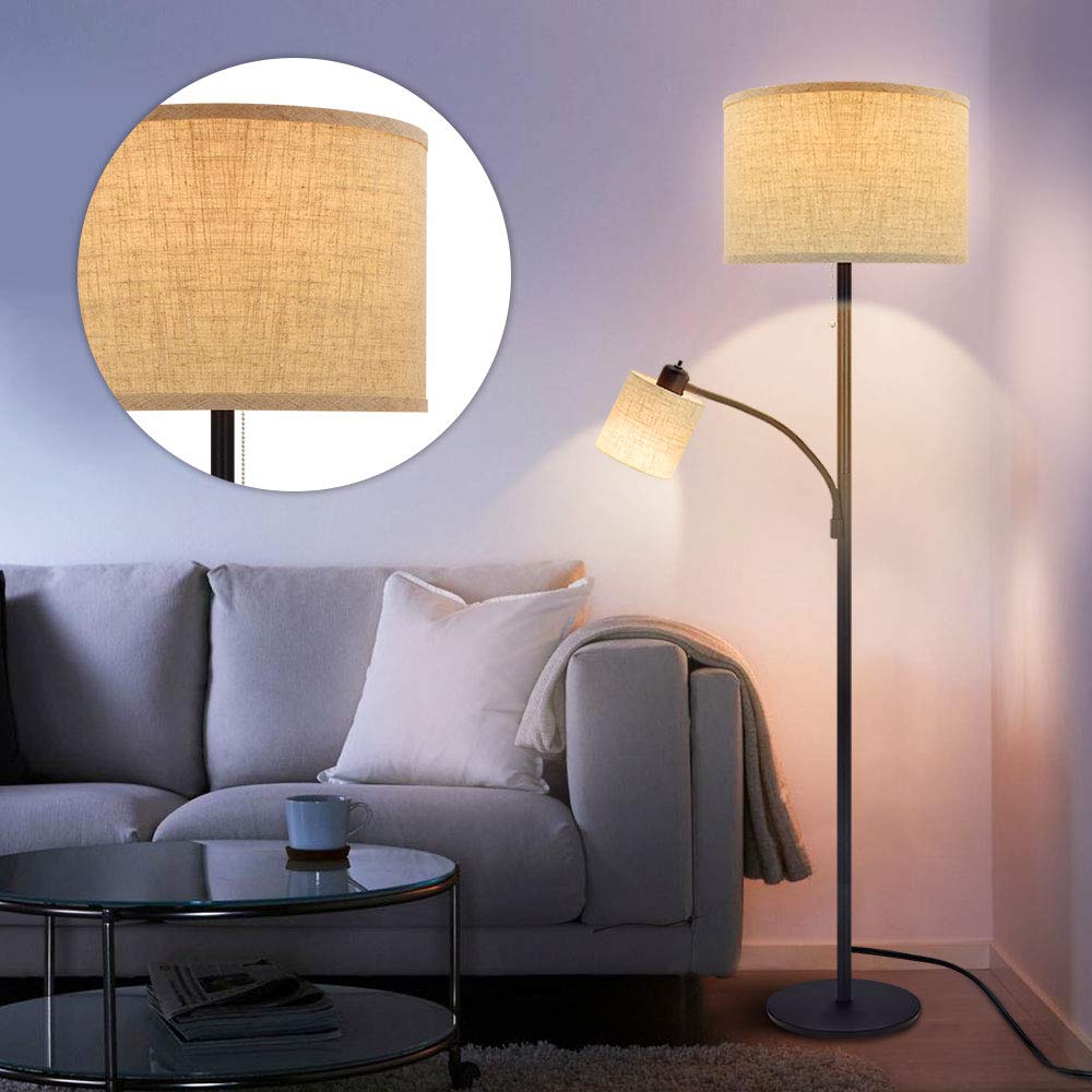 DLLT Living Room Standing Floor Lamps for Reading, Modern Tall Pole Lamp for Contemporary Home with Adjustable Side Light, Mid-Century Industrial Lighting with Drum Shade for Bedroom, Office, Metal