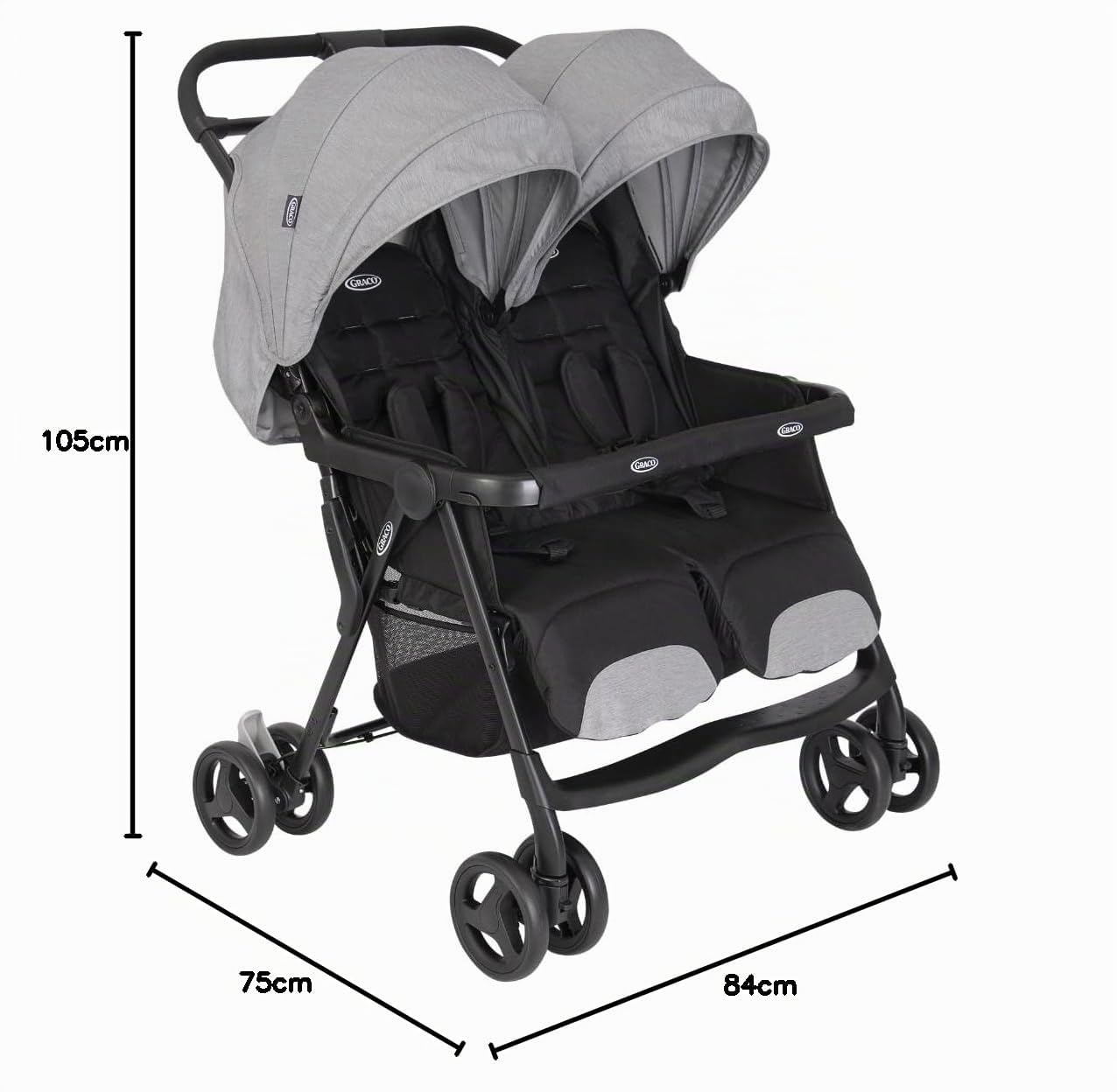 Graco DuoRider Doppel-Kinderwagen Zwillings- und Geschwisterwagen bis 15 kg Steeple Gray