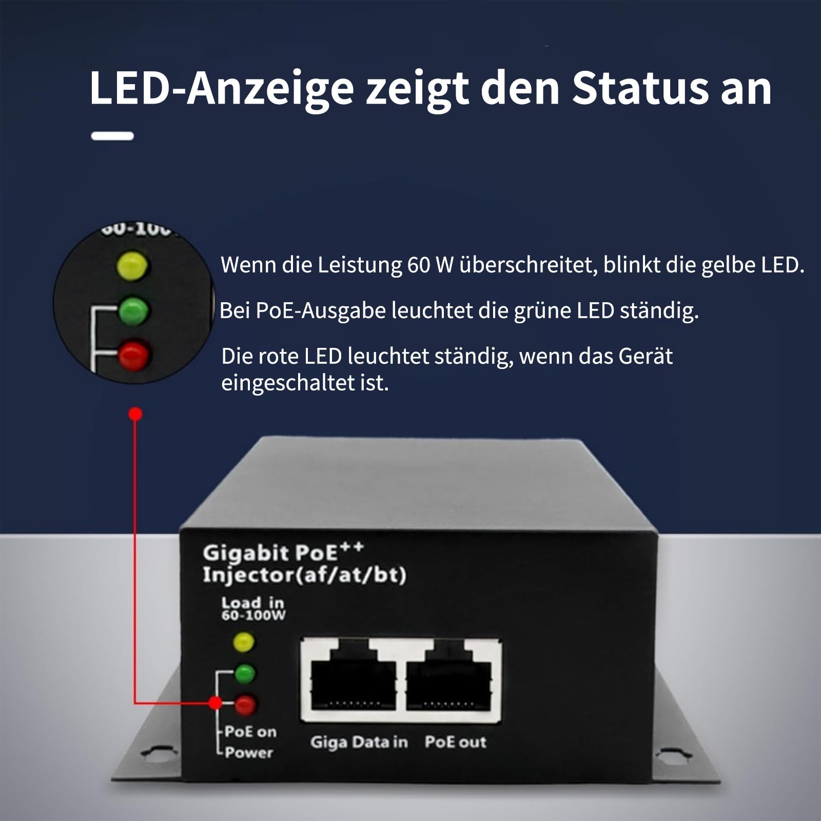 Injecteur PoE Gigabit 90 W, 802.3af/at/bt PoE+ + adaptateur standard, Plug & Play, extension de signal de 100 mètres pour la sécurité/les applications audio commerciales/IoT/Smart Home