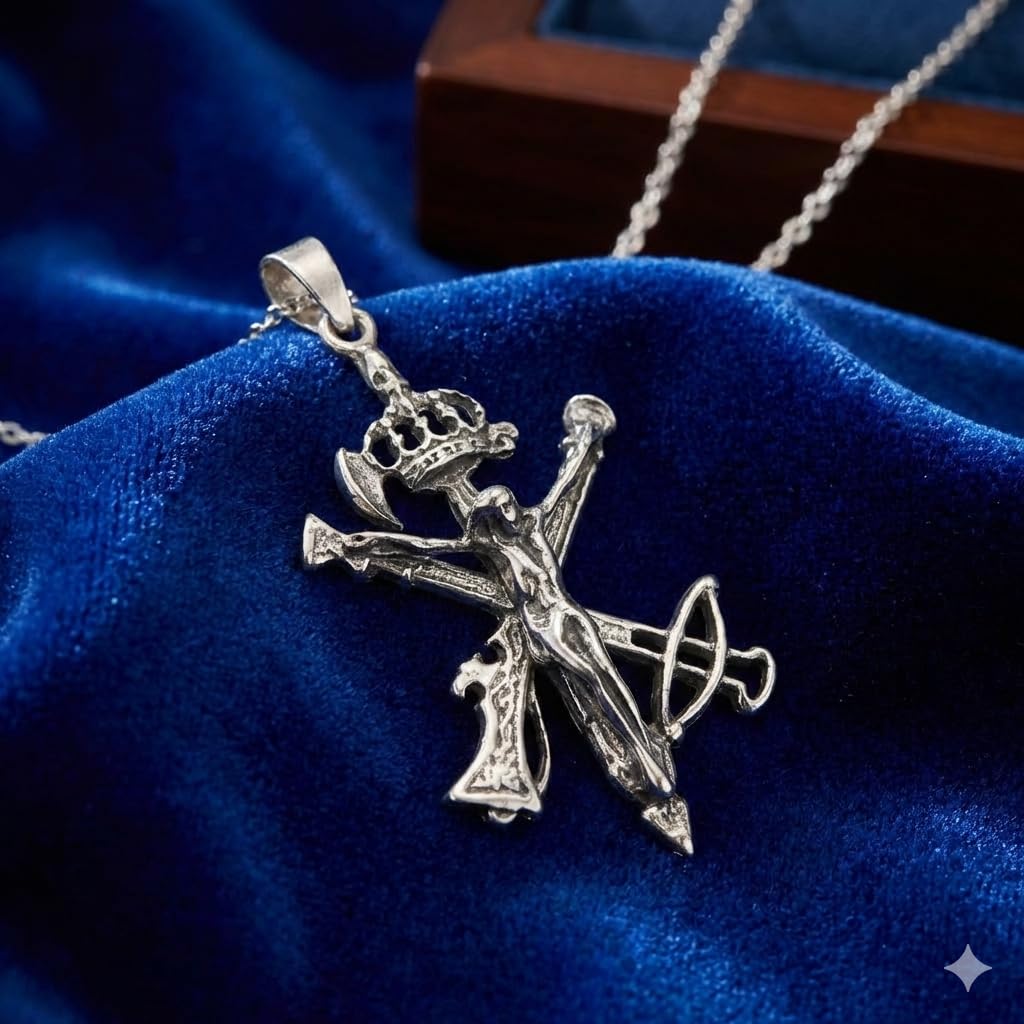 Collar Cruz Cristo de Mena en Plata de Ley 925, con Estuche y Cadena 45 cm