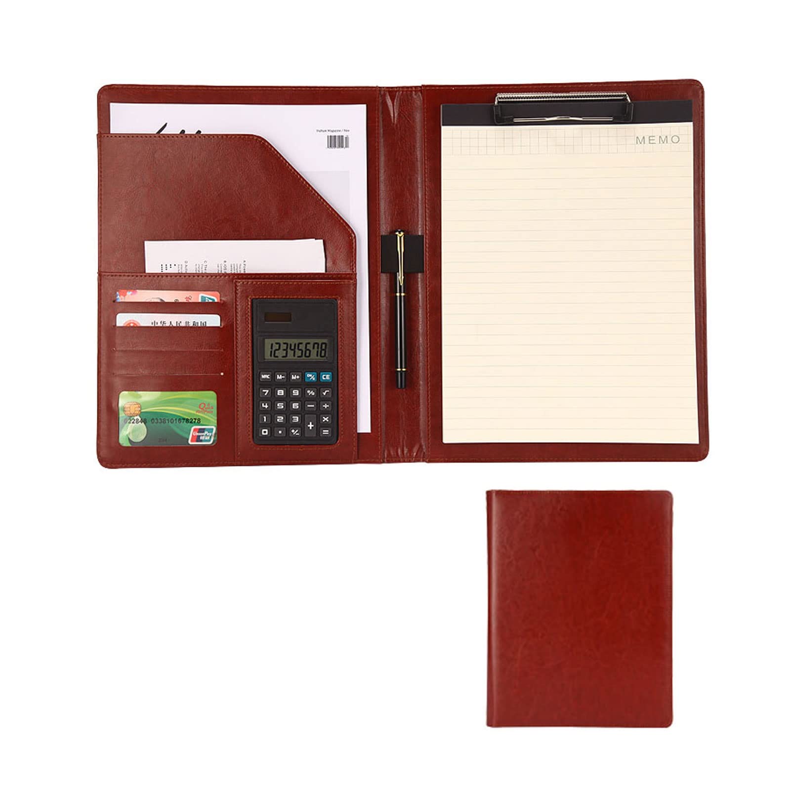 Raccoglitore di portfolio, Cartella portadocumenti A4 Padfolio Business PU Leather Notepad for curriculum Colloqui Cartella esecutiva for donne e uomini con calcolatrice Blocco for appunti Cartella fo