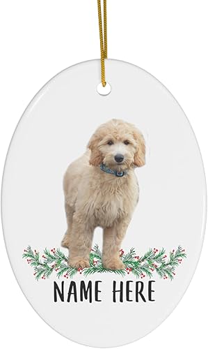 Funny Goldendoodle Gold - Adornos para árbol de Navidad 2023, ovalados de cerámica