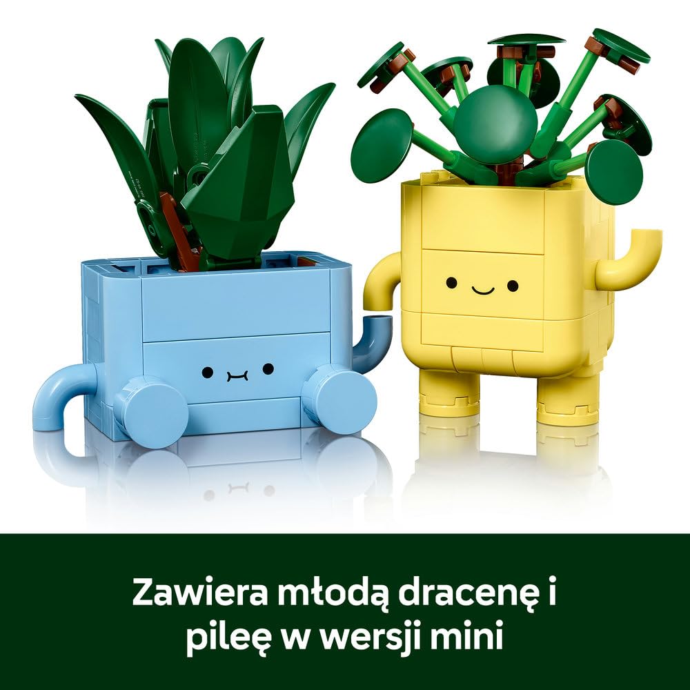 LEGO Botanicals Wesołe roślinki, dracena i pilea w doniczkach, zabawka konstrukcyjna dla dziecka, pomysł na prezent dla 9-latki, dla dziewczynki i chłopca, dekoracje do pokoju dziecięcego 10349