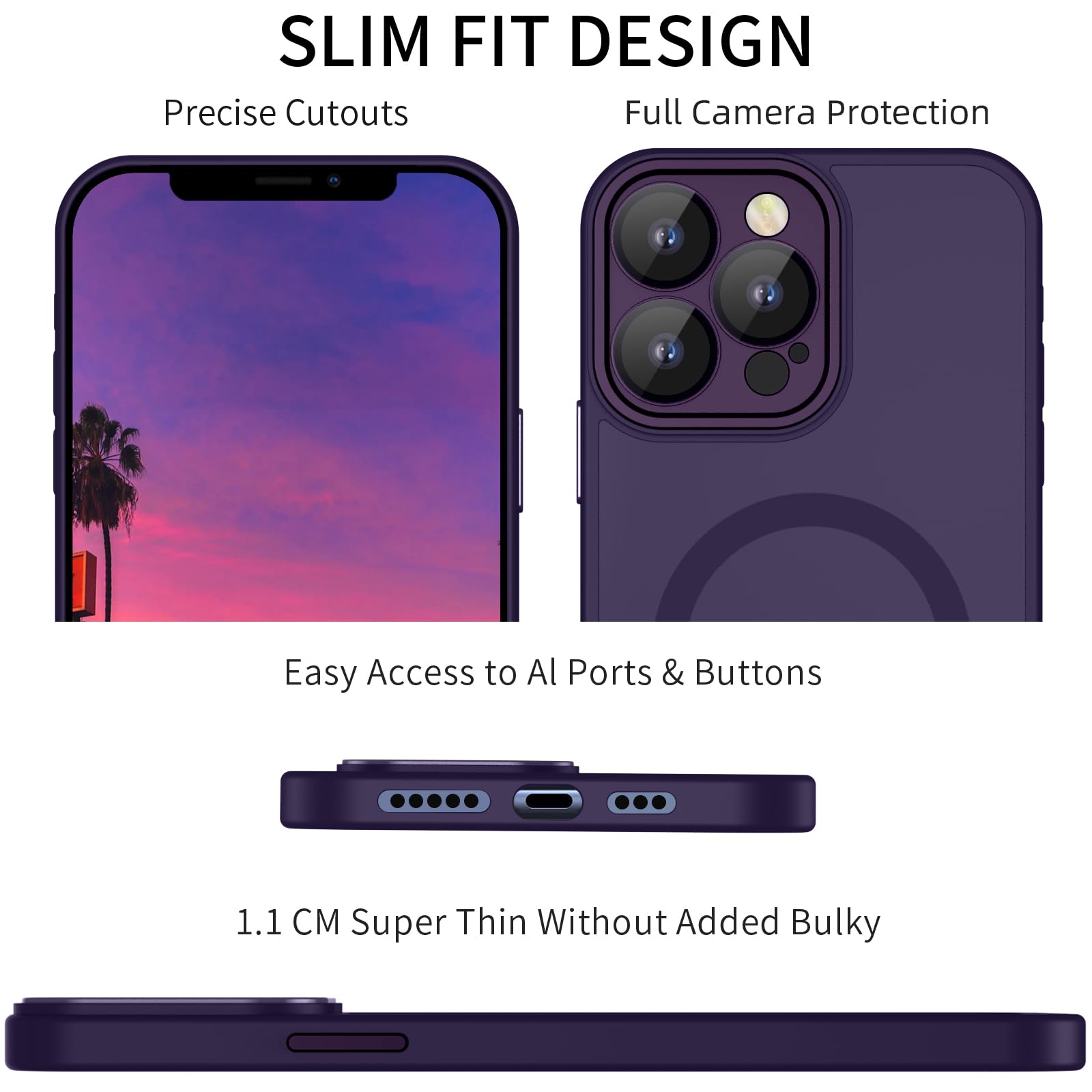 CANSHN Magnetica Opaca Cover per iPhone 12/12 Pro, [Compatibile con MagSafe] Custodia Traslucida Opaca Protettiva Sottile Antiurto 6,1 Pollici - Viola Scuro