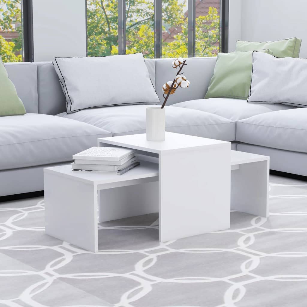 SXZenSpace Nesting Coffee Tables White 100x48x40 cm Engineered Wood Set of 2 for Living Room Sofa Side Tea Accent Space-Saving